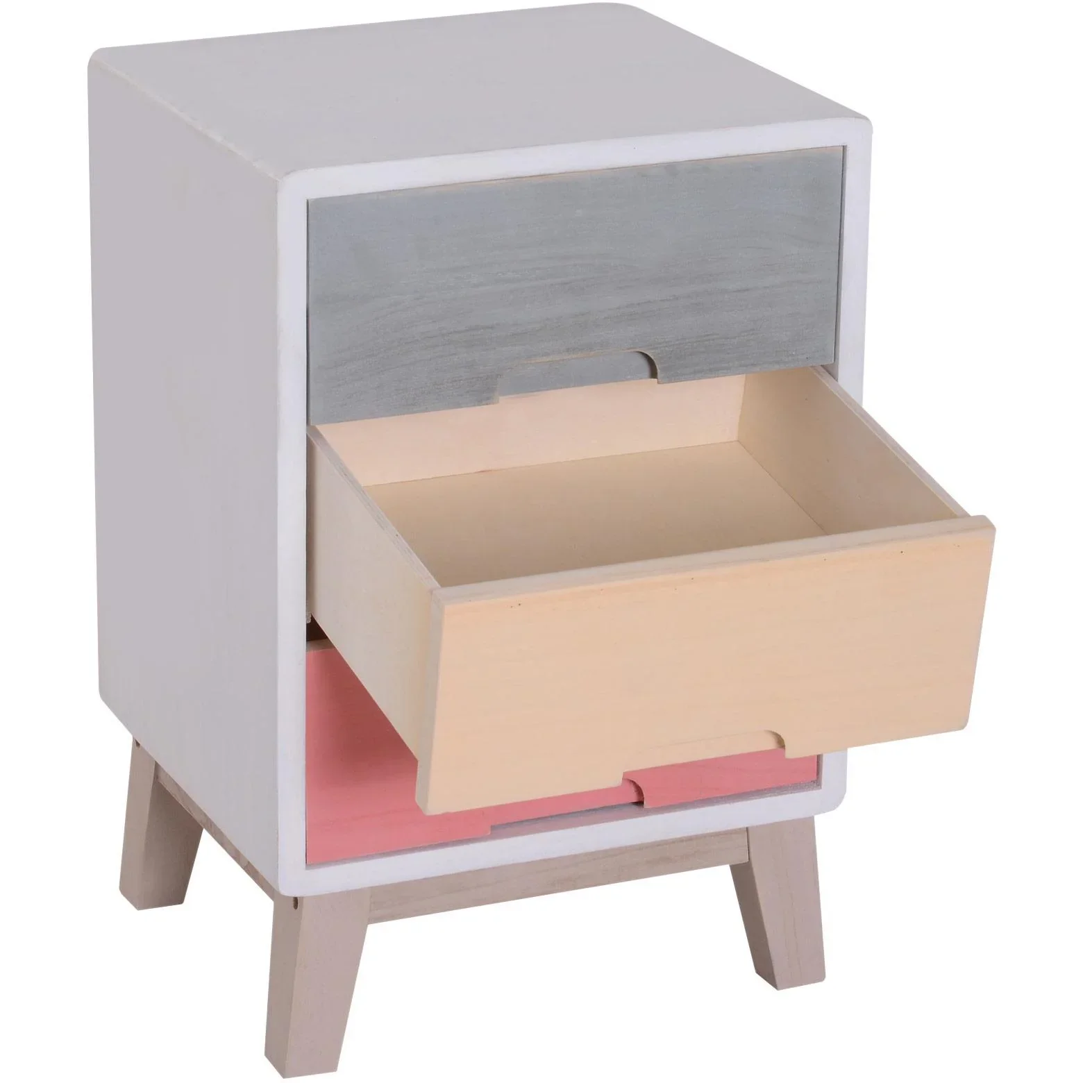 Nachttisch Nachtkommode Flurkommode mit 3 Schubladen Paulownienholz bunt 30 x 34 x 51 cm - 1