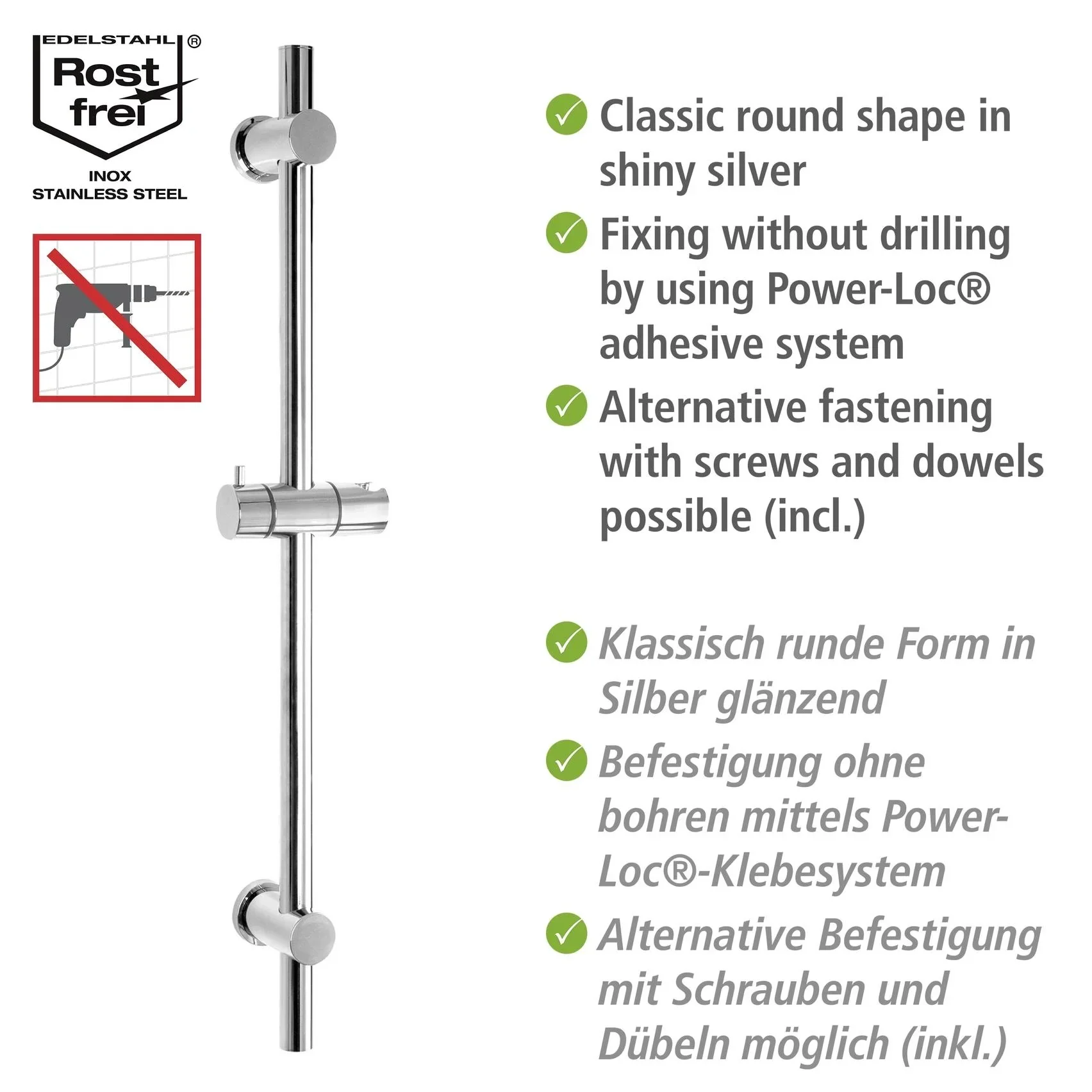 Power-Loc® Duschstange Chrom, Befestigen ohne Bohren - 2