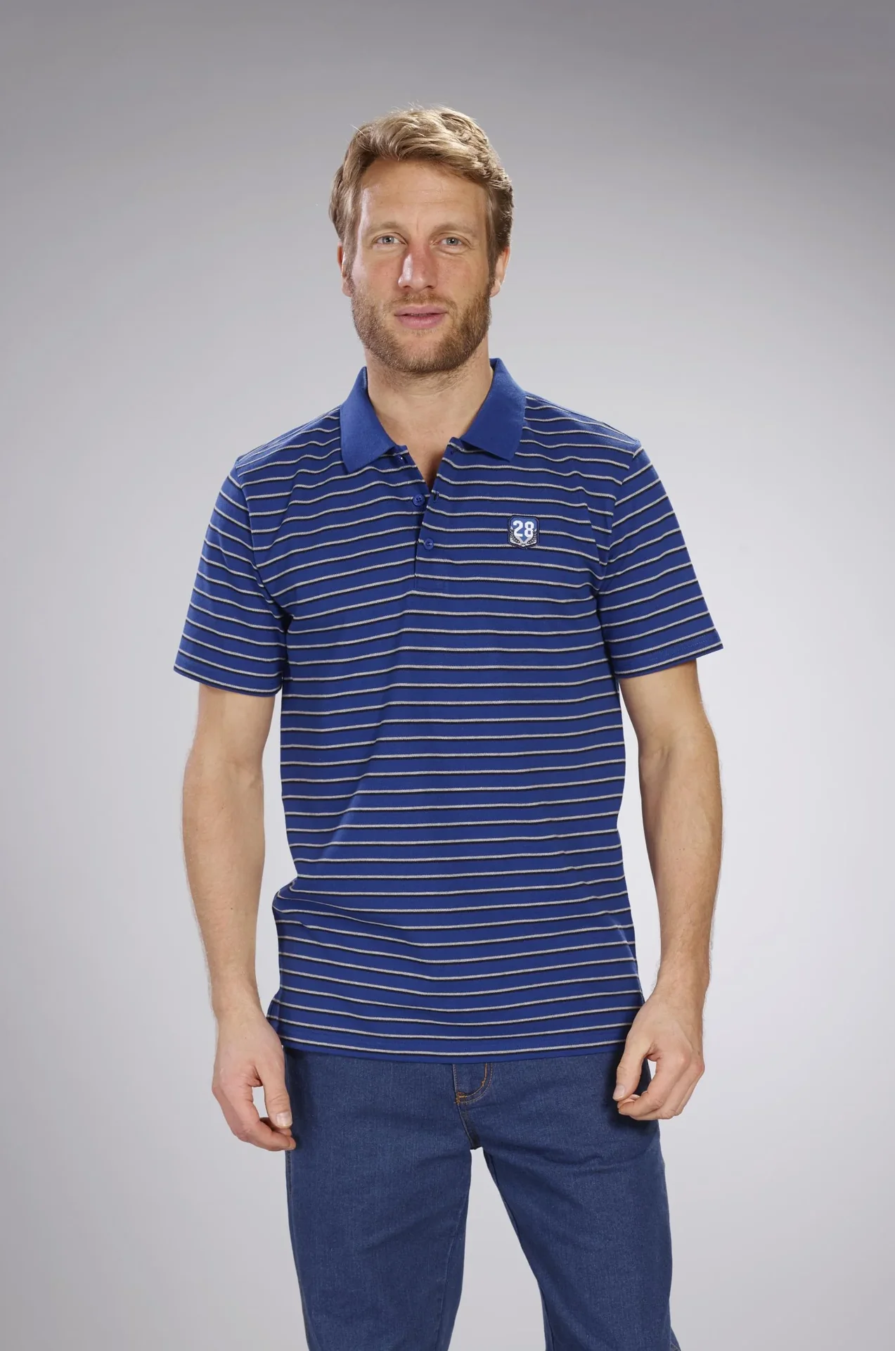 Poloshirt geknöpft, royalblau-gestreift, Gr.M - 2