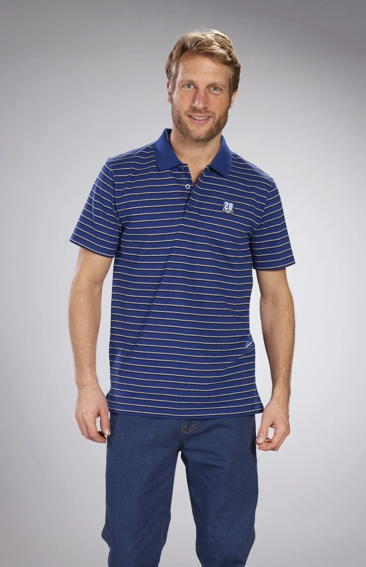 Poloshirt geknöpft, royalblau-gestreift, Gr.M - 3