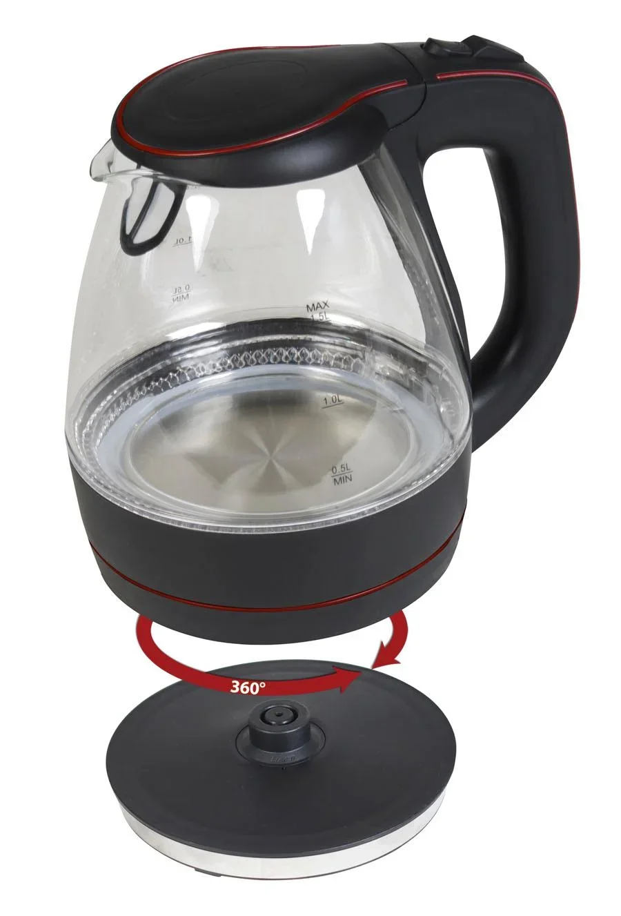 Glas Wasserkocher Design, 1,5 L Schwarz TKG JK 1022 BR - 0