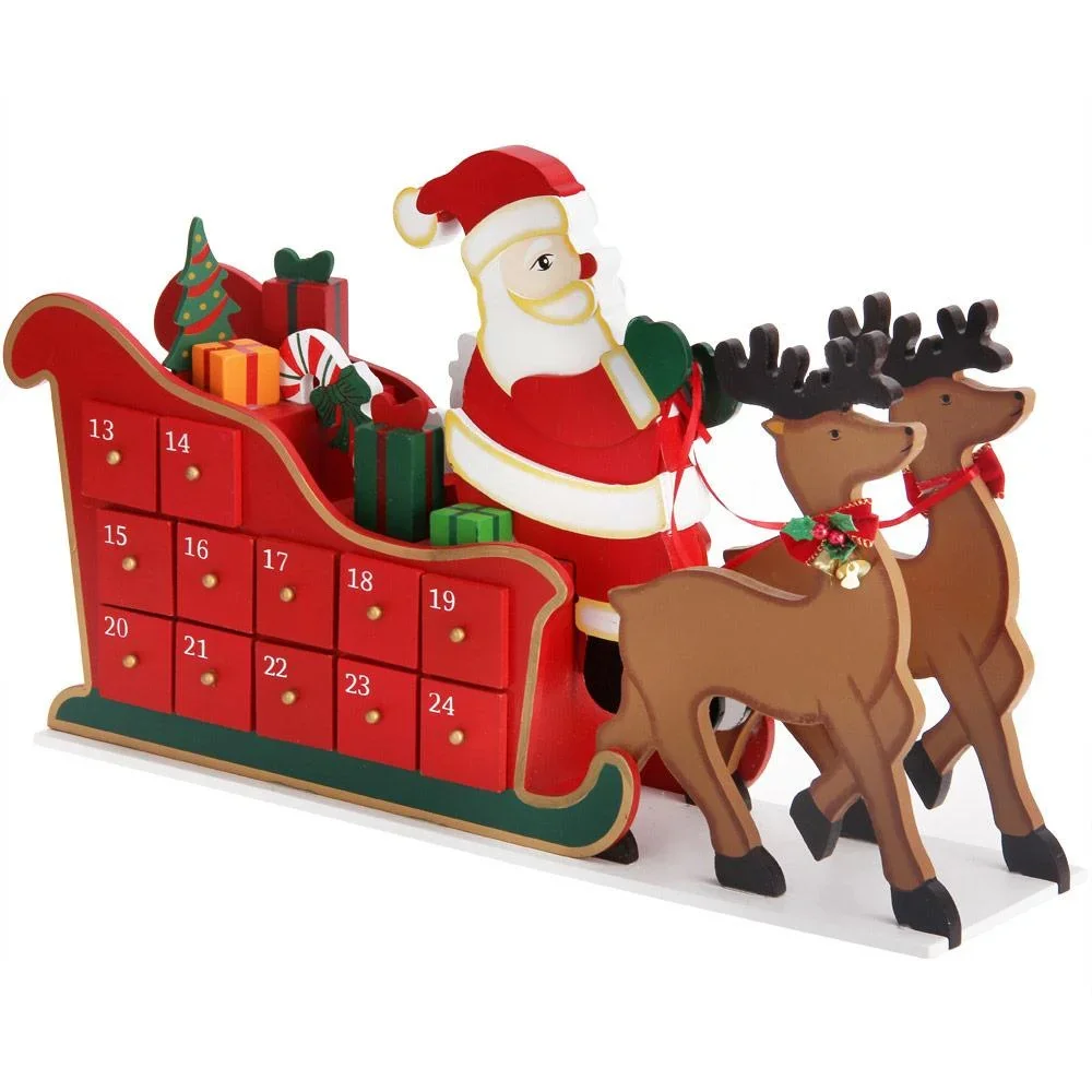 Adventskalender-Schlitten mit selbst befüllbaren Fächern - 0