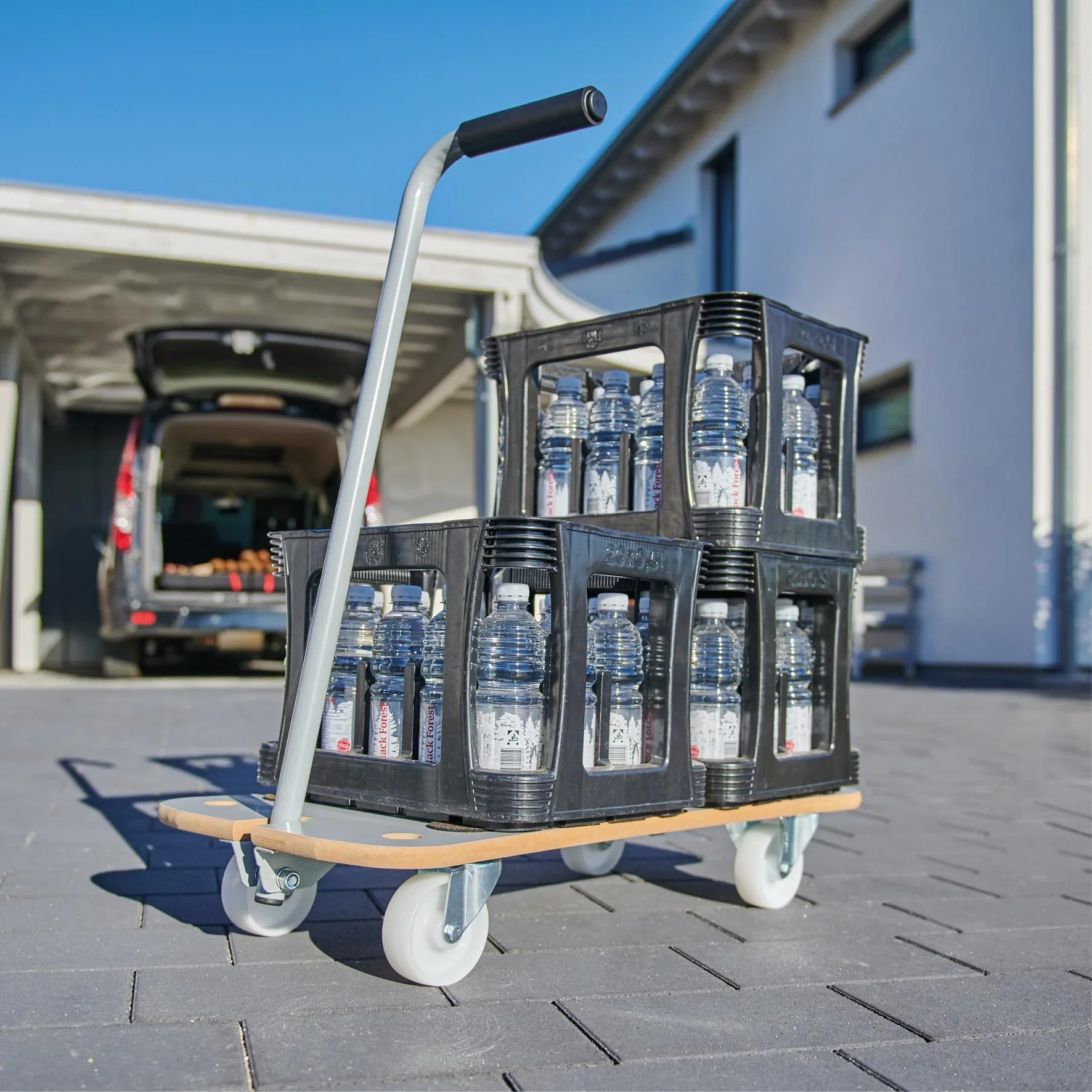 Transporthilfe MM 1389, 79 x 39 x 13,5 cm, harte Rollen Ø 100 mm, Rollenlager, MDF, Deichsel, Tragkraft 200 kg - 2