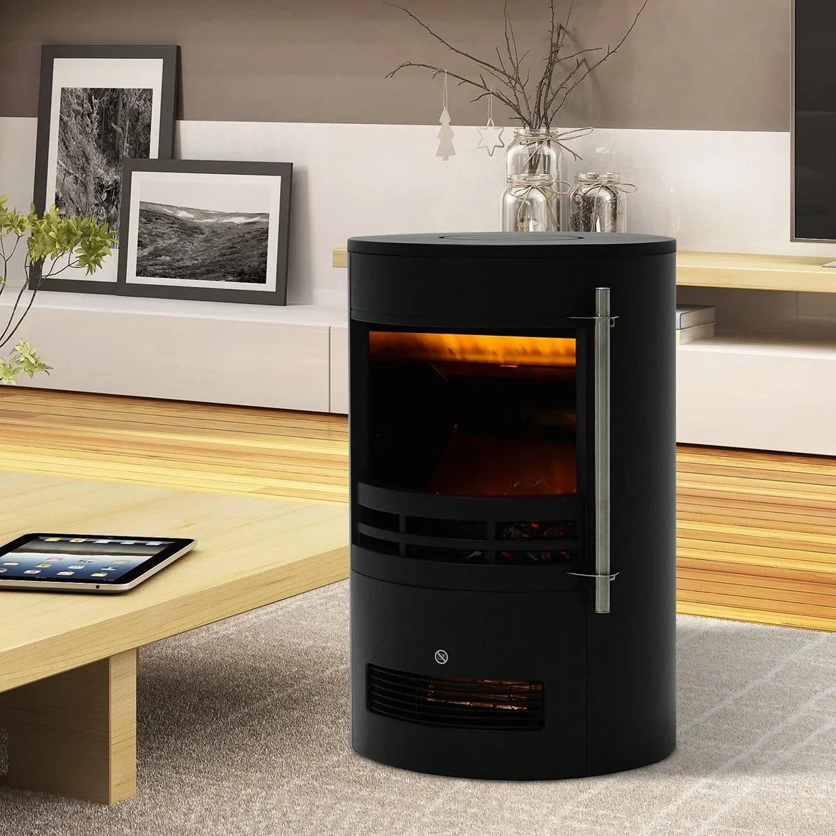 Kaminofen mit Flammeneffekt schwarz - 2