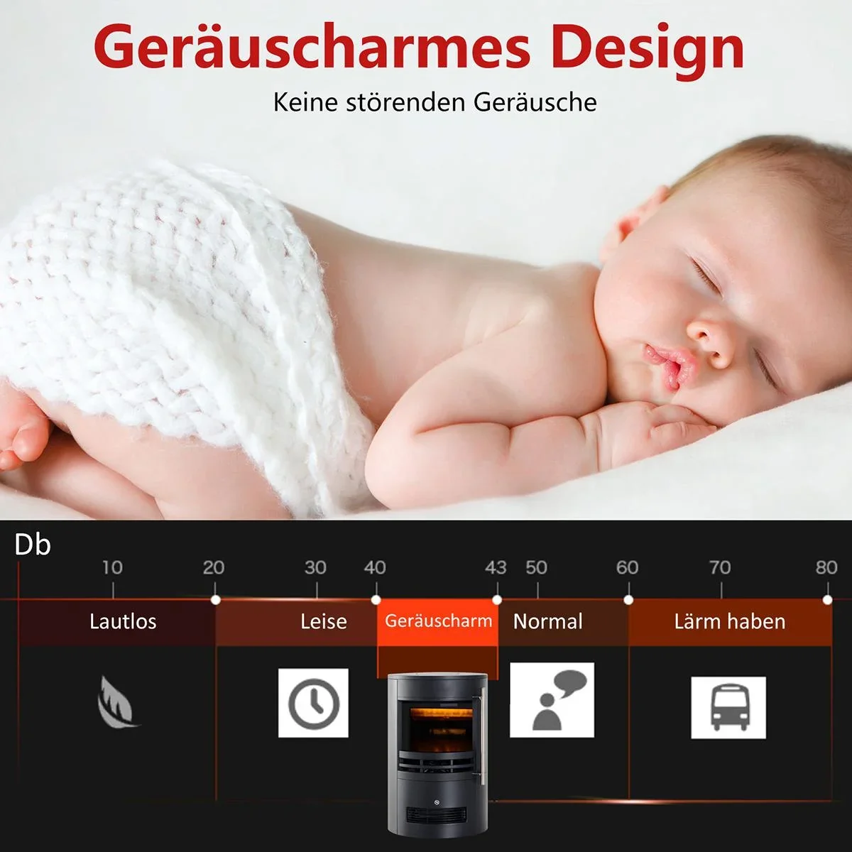 Kaminofen mit Flammeneffekt schwarz - 5