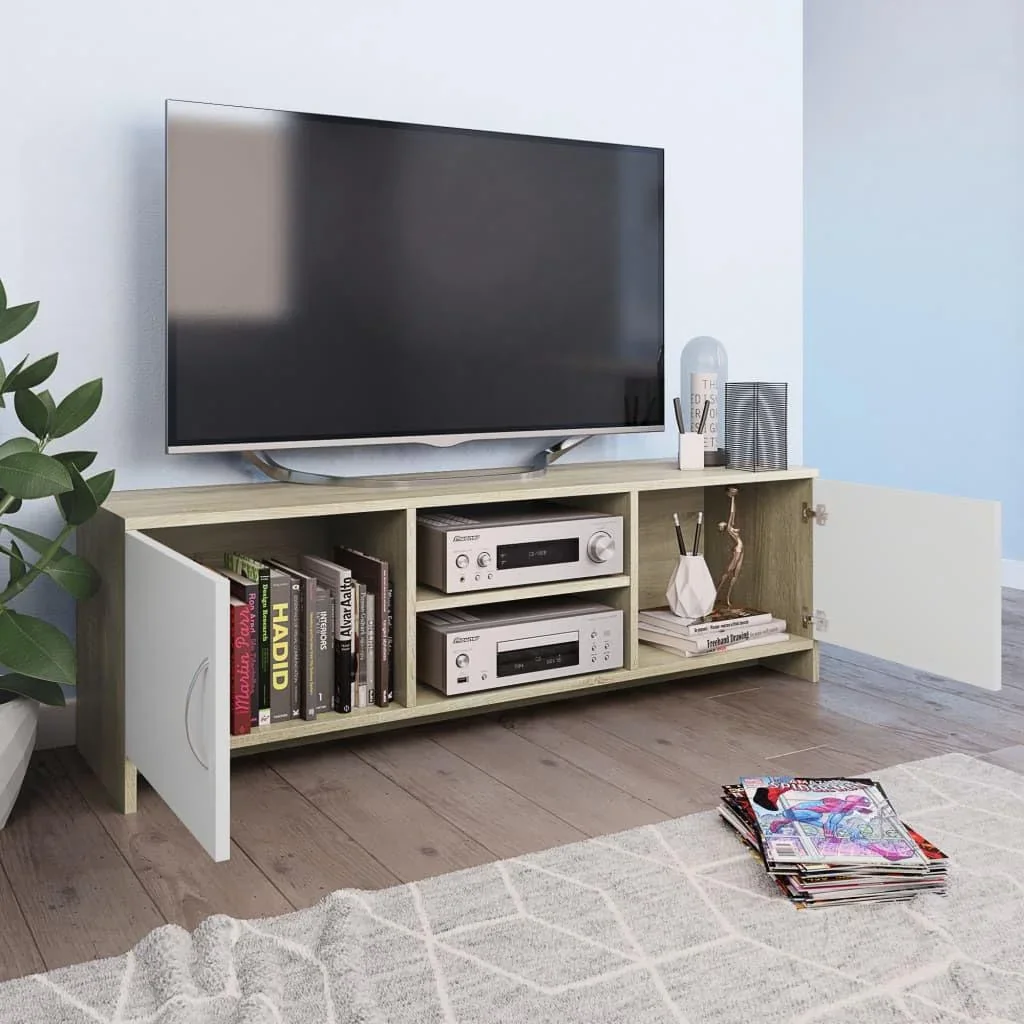 TV-Schrank 120x30x37,5 cm weiß und Sonoma-Eiche - 0