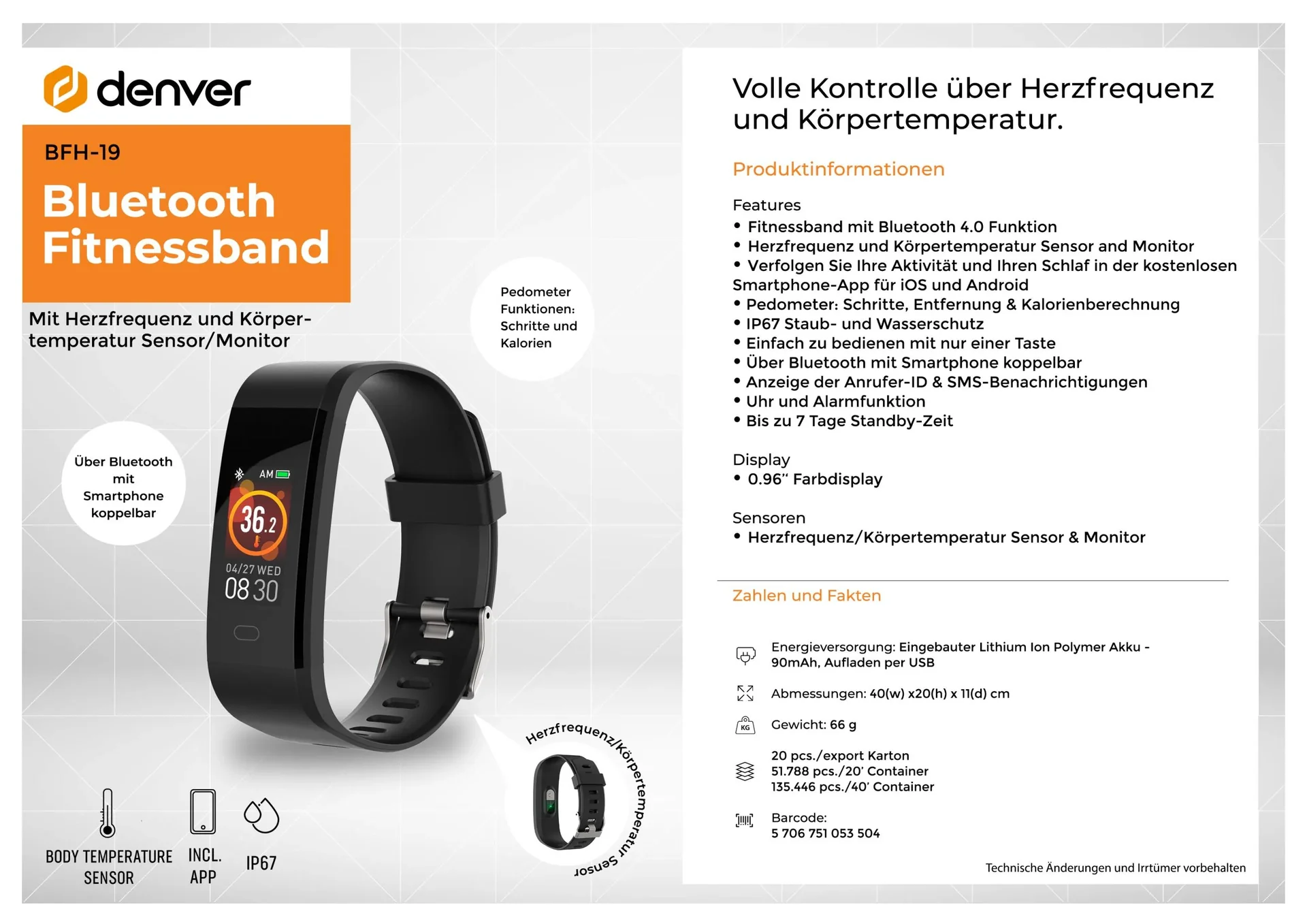 Fitnessarmband mit Herzsensor und Körpertemperatursensor - 1