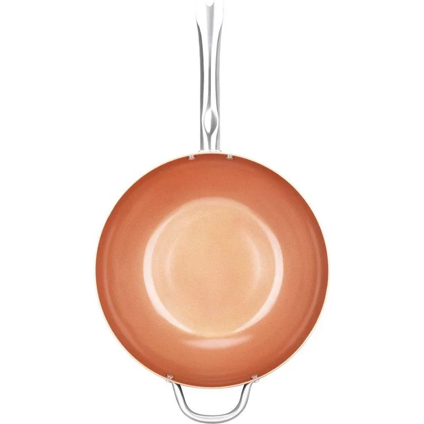 Aliminum Wok-Pfanne mit Deckel - Kupfer - 28CM - 1