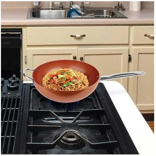 Aliminum Wok-Pfanne mit Deckel - Kupfer - 28CM - 2