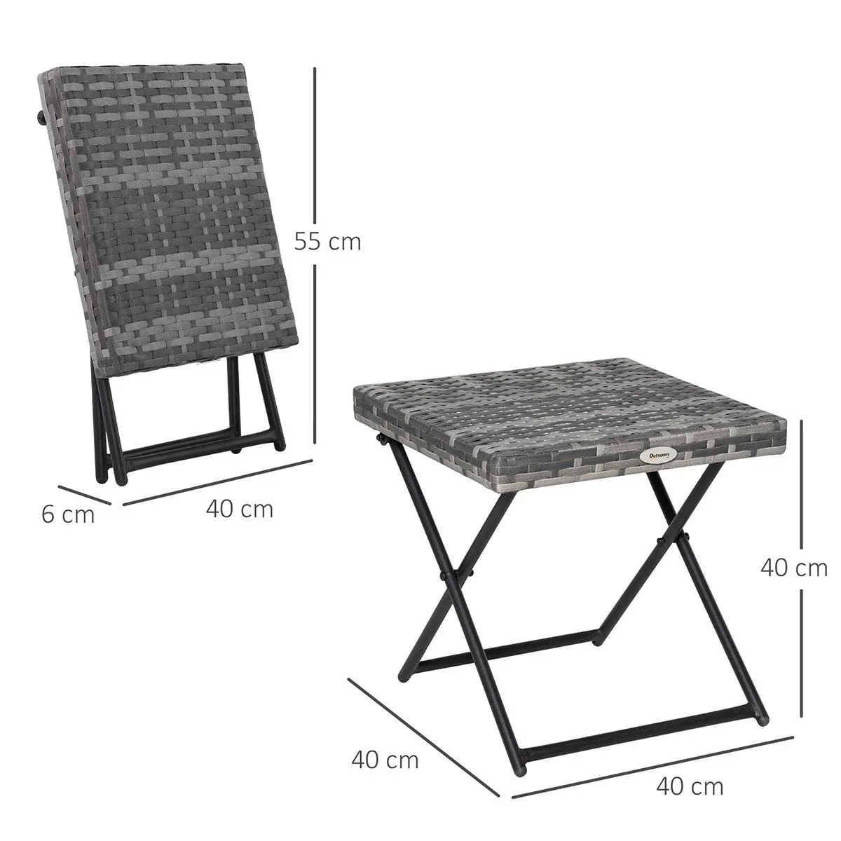 Poly Rattan Gartentisch klappbar Couchtisch Gartenmöbel Klapptisch Metall grau 40 x 40 x 40 cm - 2