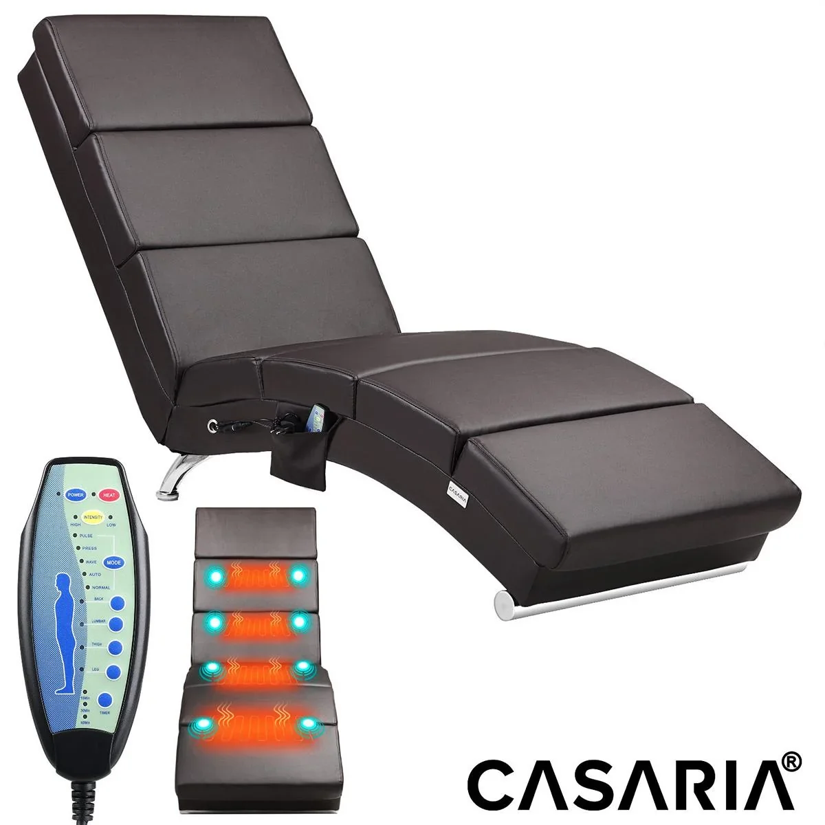 Relaxliege London Dunkelbraun mit Massage- und Heizfunktion - 0