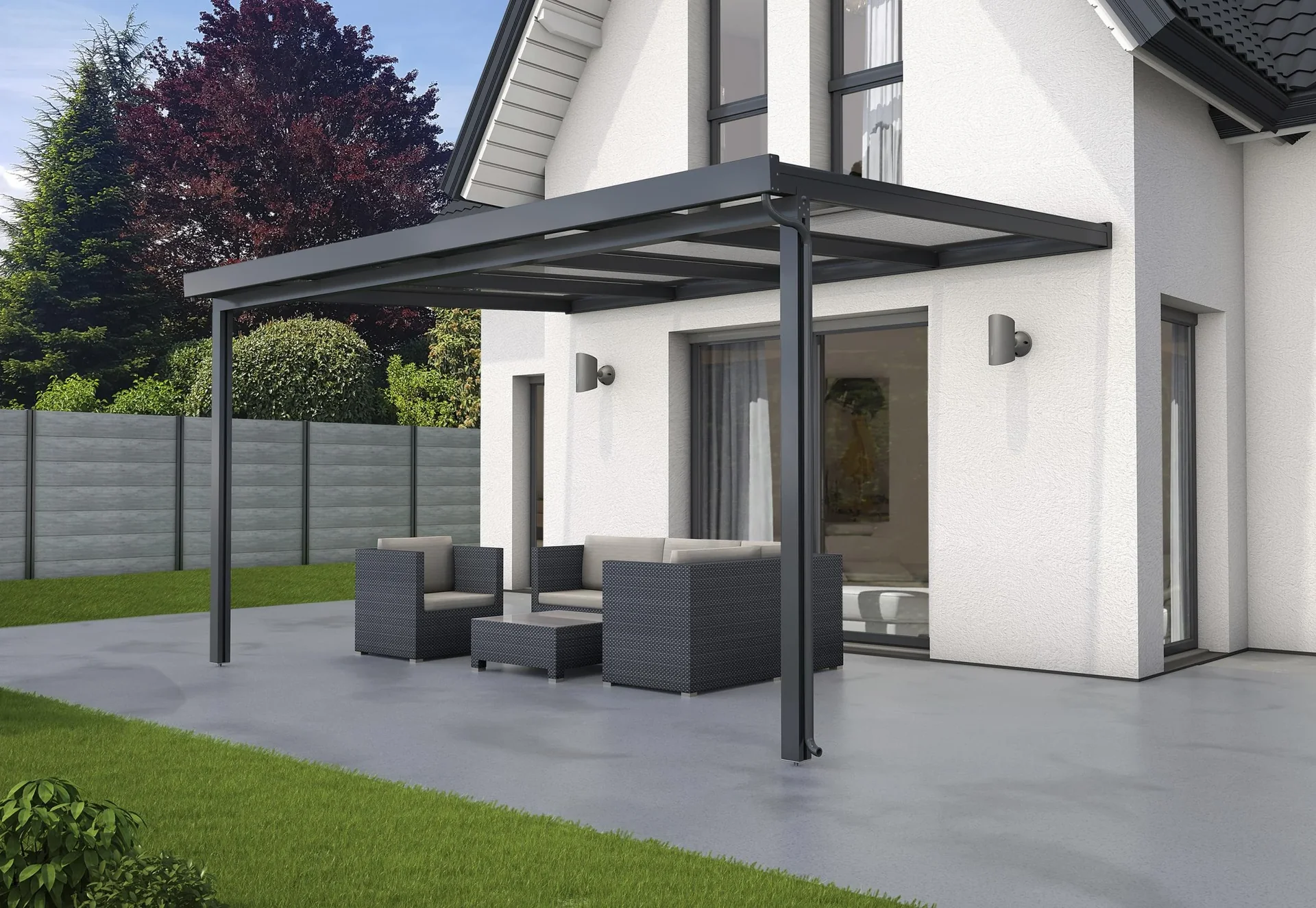 Terrassendach Premium, anthrazit, 4102 x 3060 mm - Polycarbonat Stegplatten 16 mm, klar - 0