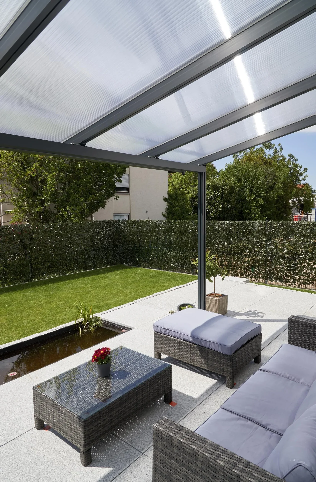 Terrassendach Premium, anthrazit, 4102 x 3060 mm - Polycarbonat Stegplatten 16 mm, klar - 1