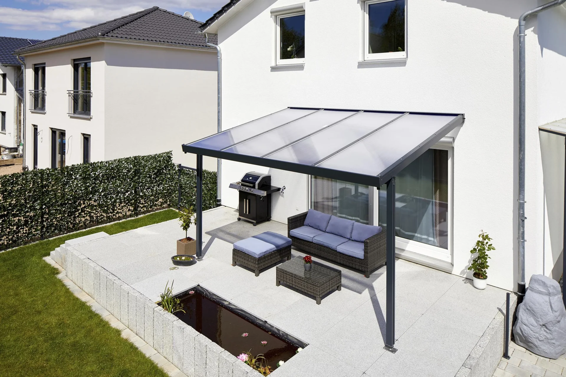 Terrassendach Premium, anthrazit, 4102 x 3060 mm - Polycarbonat Stegplatten 16 mm, klar - 9