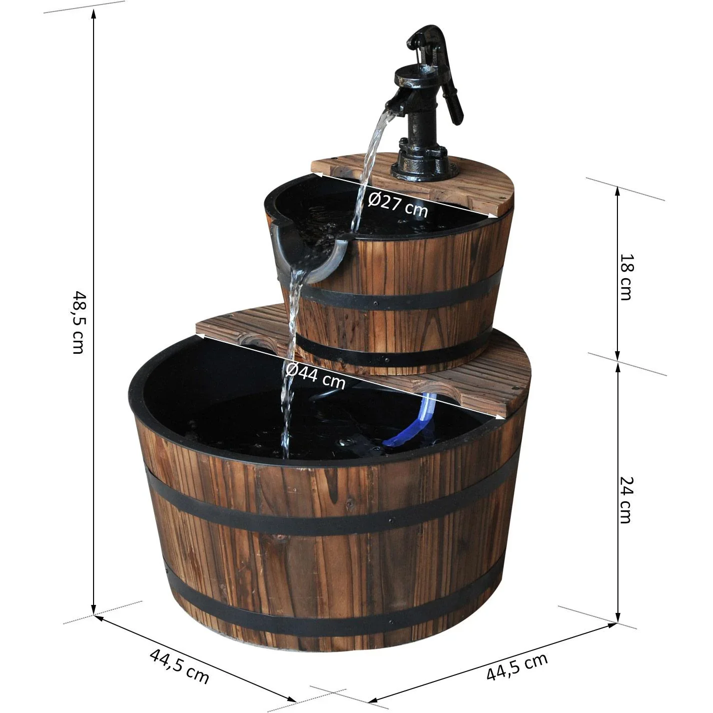 2-stufig Gartenbrunnen Zimmerbrunnen Wasserspiel Kaskadenbrunnen Tannenholz Dunkelbraun - 1