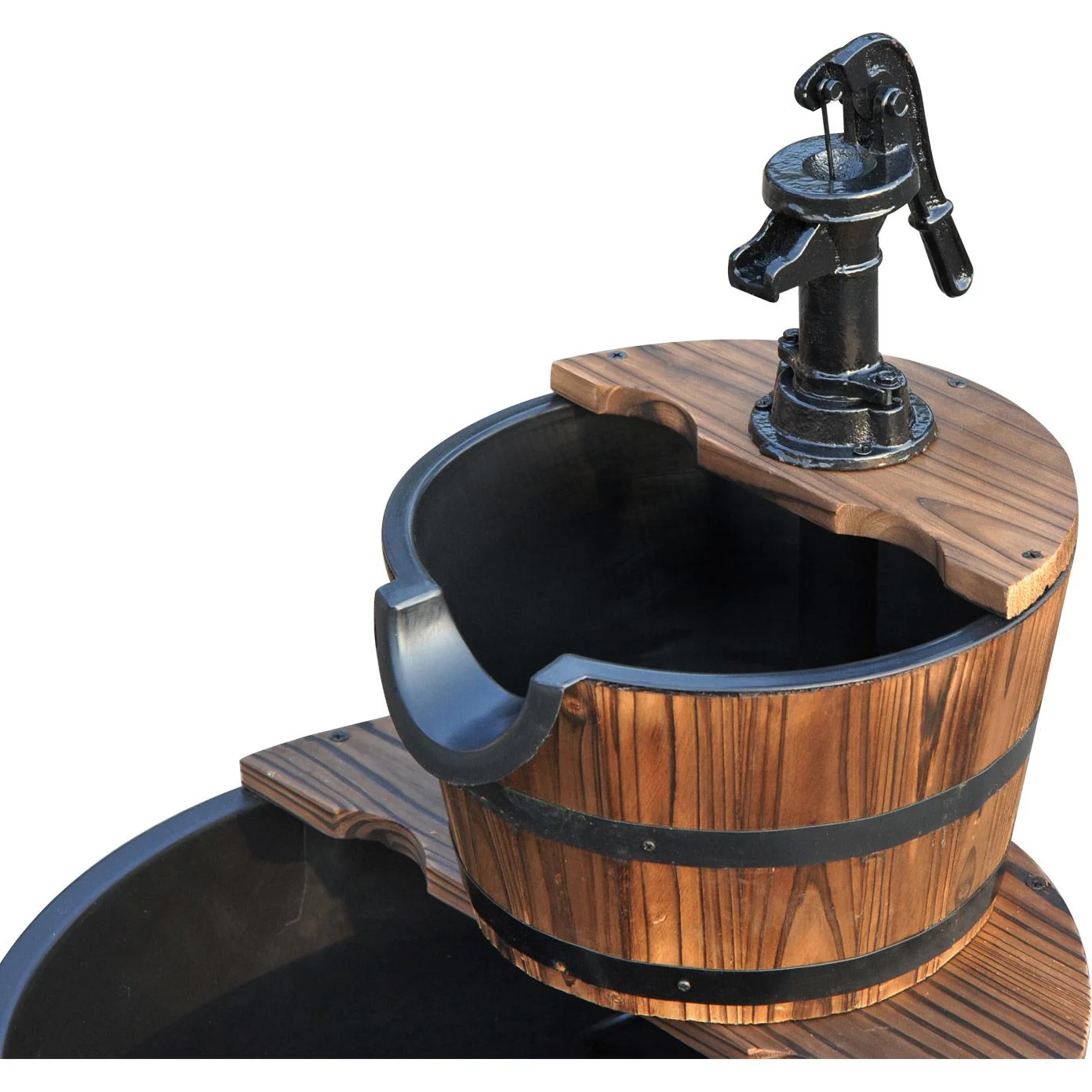 2-stufig Gartenbrunnen Zimmerbrunnen Wasserspiel Kaskadenbrunnen Tannenholz Dunkelbraun - 4