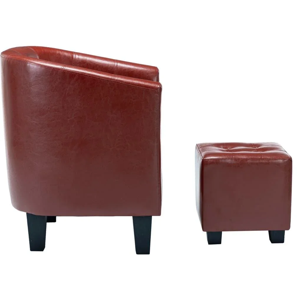 Schalensitz mit Ottomane Kunstleder weinrot - 1