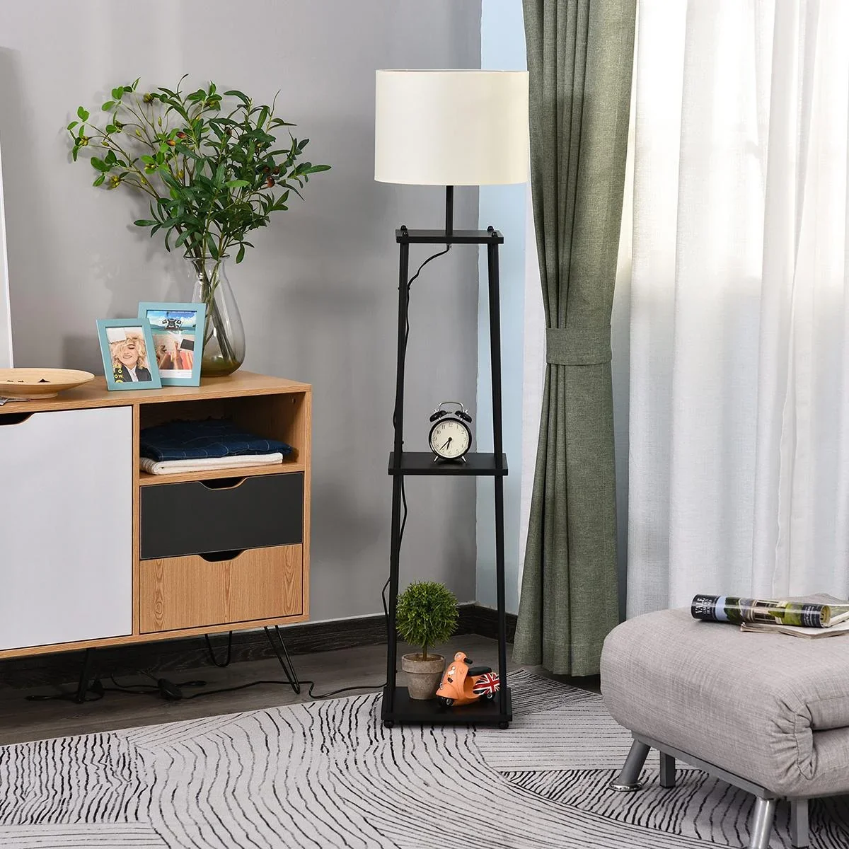 Stehlampe mit Ablagefläche Schwarz+Cremeweiß - 0