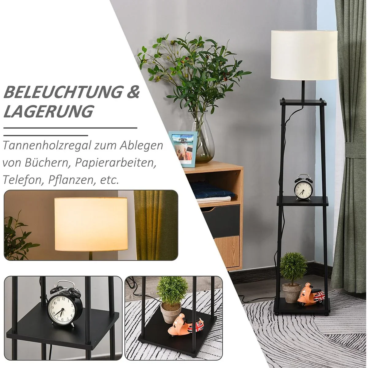Stehlampe mit Ablagefläche Schwarz+Cremeweiß - 4