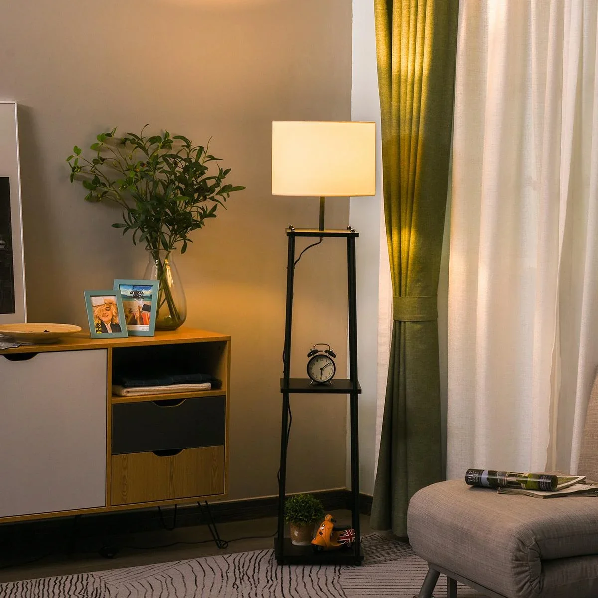 Stehlampe mit Ablagefläche Schwarz+Cremeweiß - 5