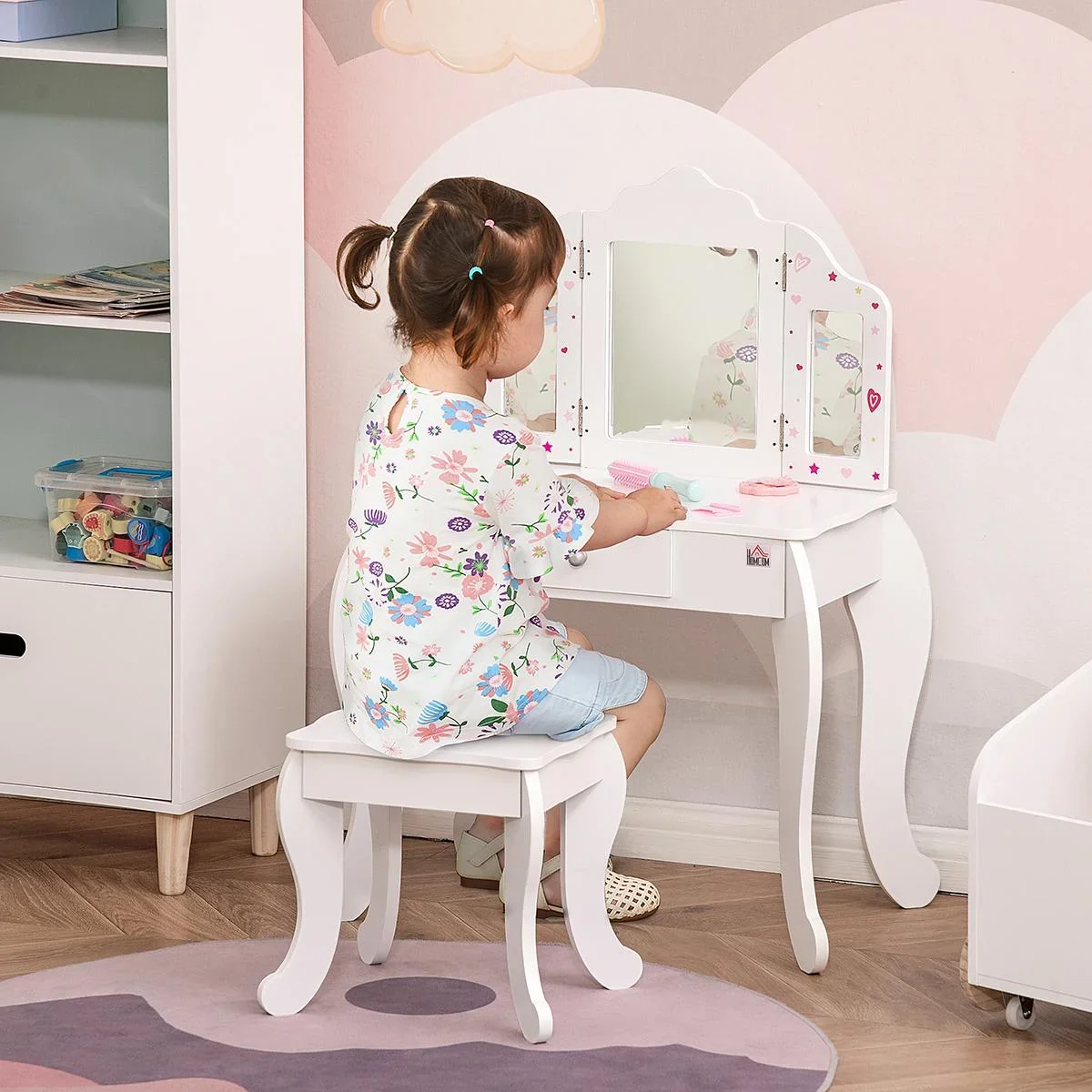 Kinderschminktisch mit Hocker 63 cm x 40 cm x 85,5 cm - 1
