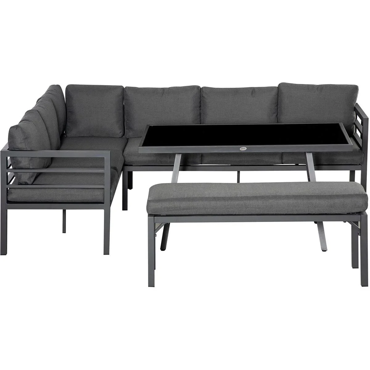 4-tlg. Gartenmöbel-Set mit Beistelltisch L-Form Outdoor Aluminium Grau - 2