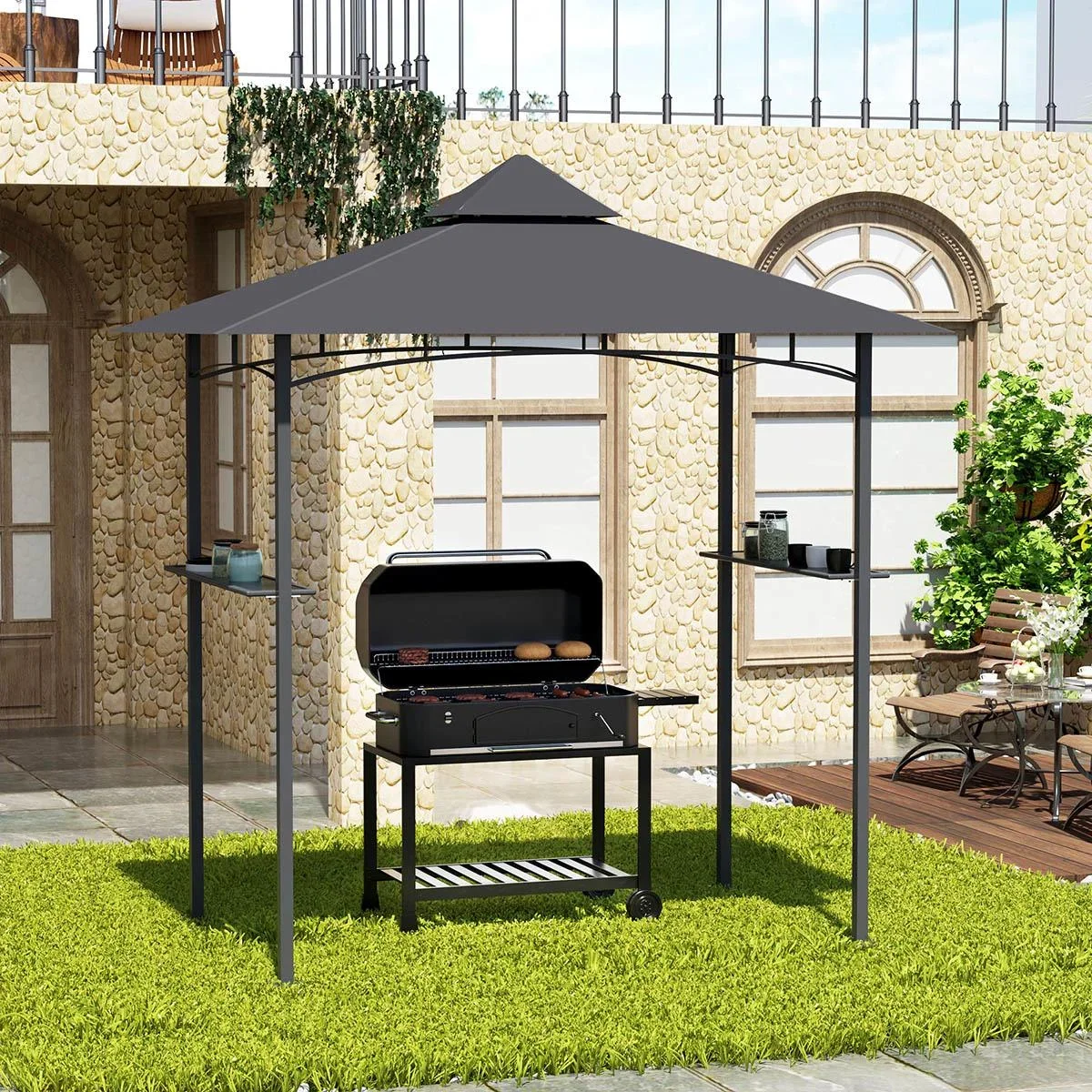 Grillpavillon mit 2 Seitenablagen aus Stahleisen - 1