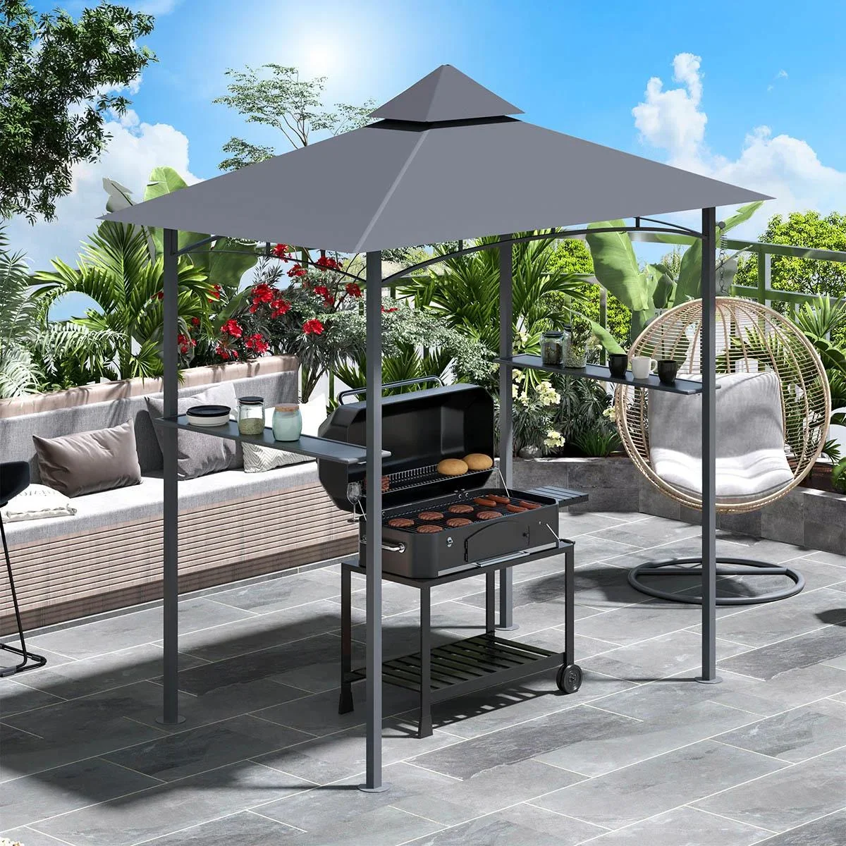 Grillpavillon mit 2 Seitenablagen aus Stahleisen - 2