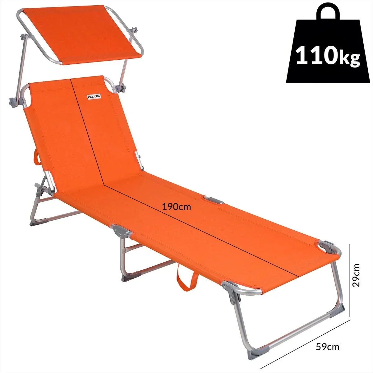Liegestuhl 'Ibiza' mit Schiebedach Aluminium orange 190 x 59 x 29cm - 0