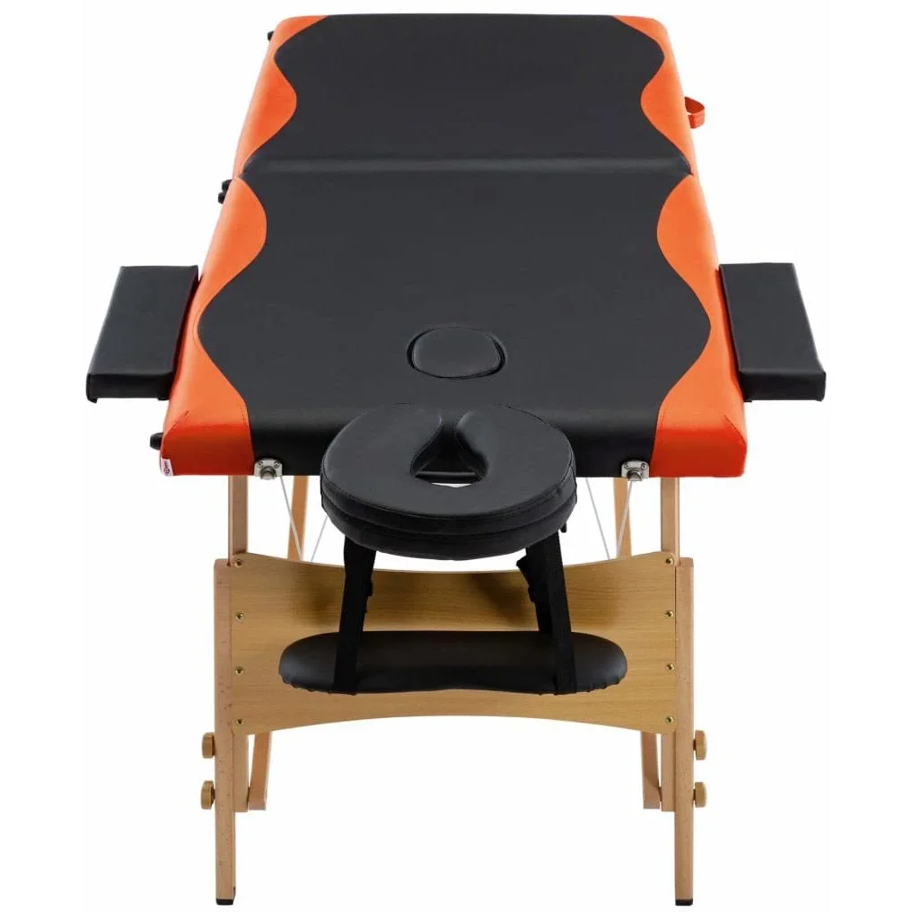 Klappbarer Massagetisch 2 Zonen Holz schwarz und orange - 0