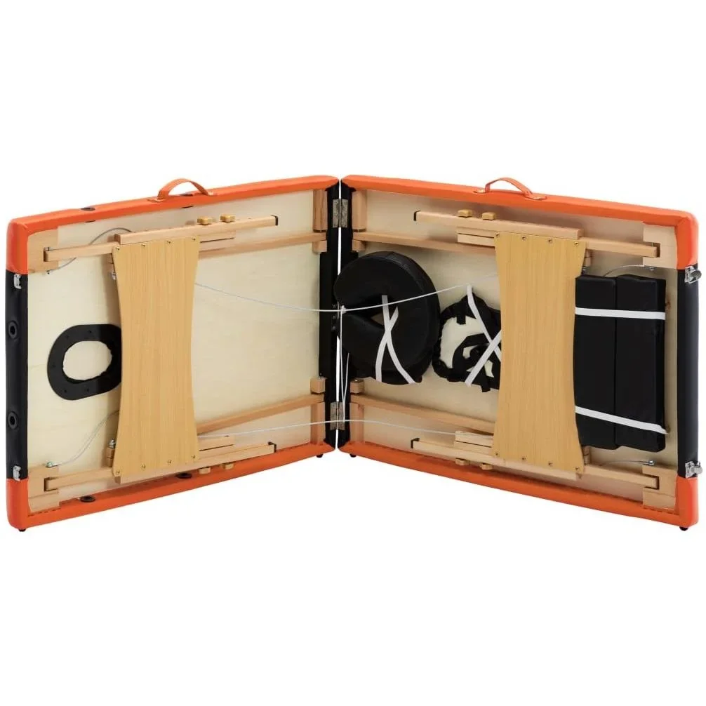 Klappbarer Massagetisch 2 Zonen Holz schwarz und orange - 6