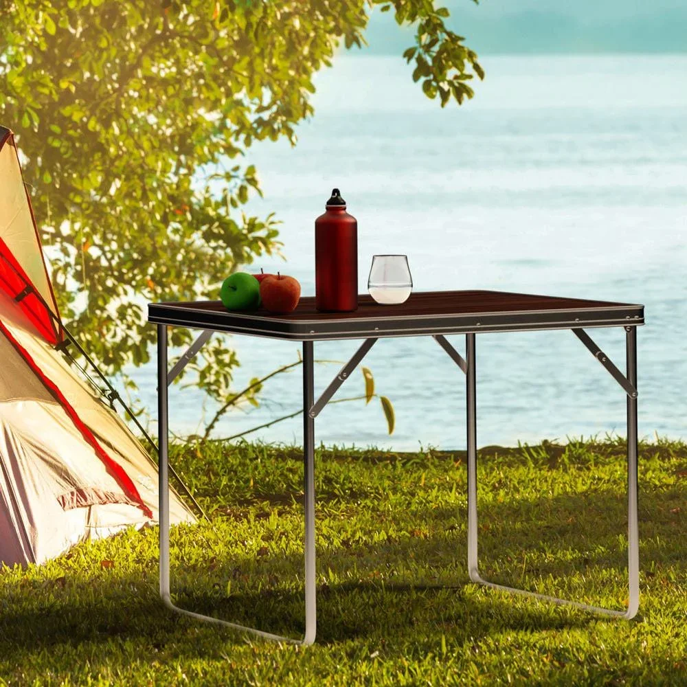 Klappbarer Campingtisch Holzoptik Aluminium 80x60x70cm - 0