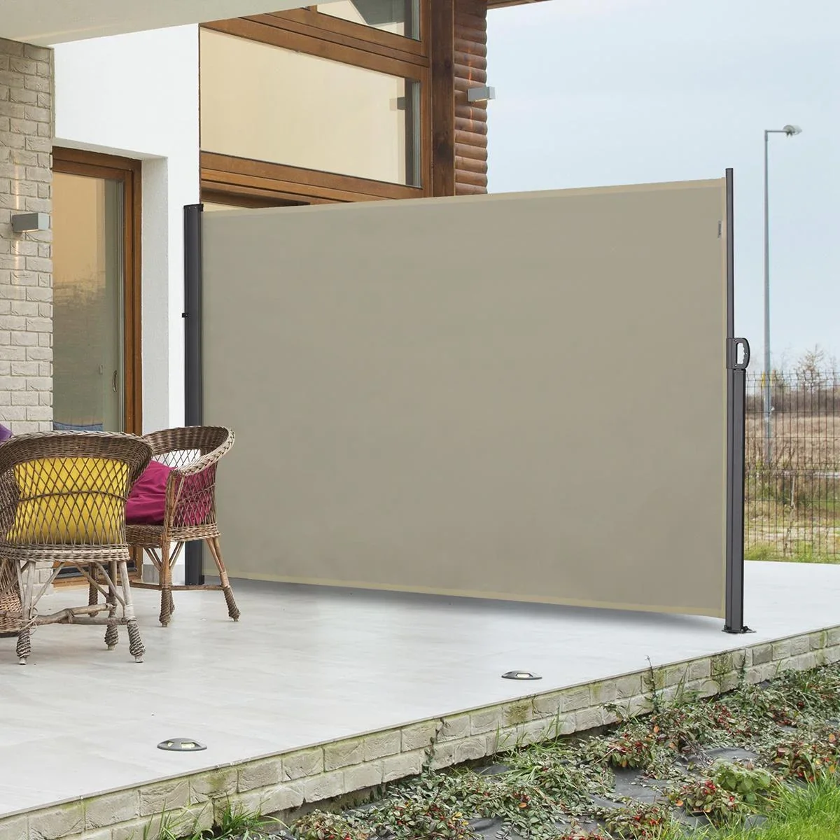 Seitenmarkise, Sicht- und Sonnenschutz, Seitenrollo, Polyester, Beige, 3 x 1,8 m - 1