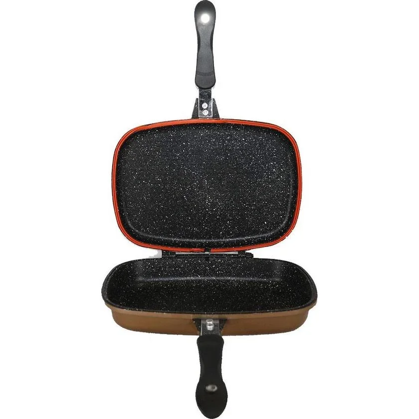 Doppelpfanne / Grillpfanne - 32 cm - Aluminiumguss - Grillpfanne zum Wenden - Kupfer - 2