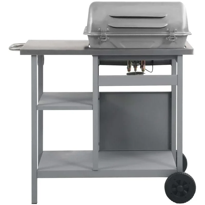 Gasgrill mit 3-lagigem Beistelltisch schwarz und silber - 0