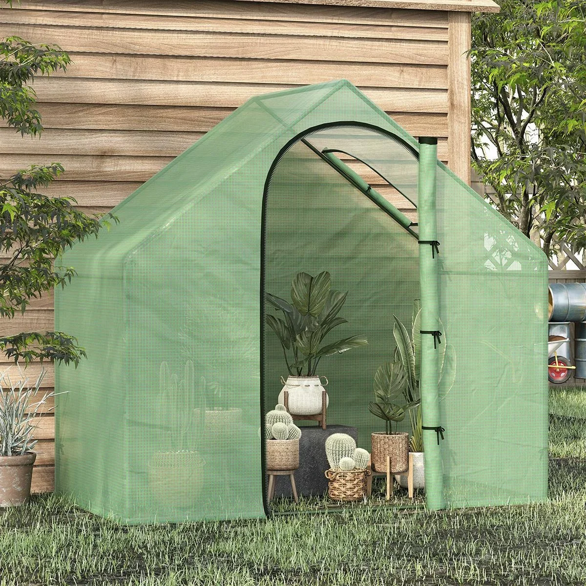 Foliengewächshaus Tomatengewächshaus Treibhaus Frühbeet mit Fenster und Tür Grün Stahl PVC-Kunststoff 180 x 100 x 165 cm - 0