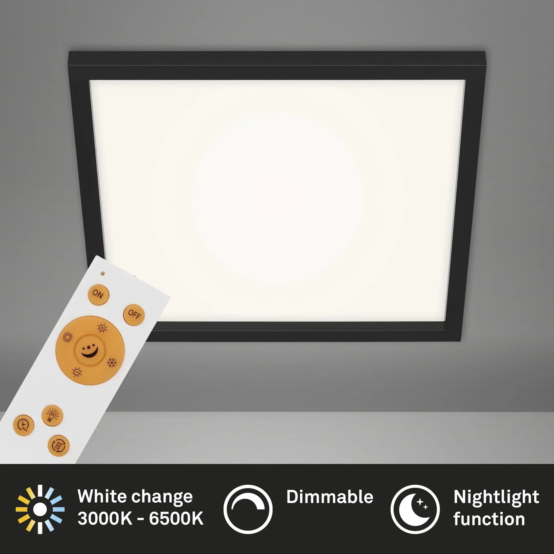 LED Deckenleuchte, viereckig, 44,5 cm CCT, 24 Watt, schwarz - 0