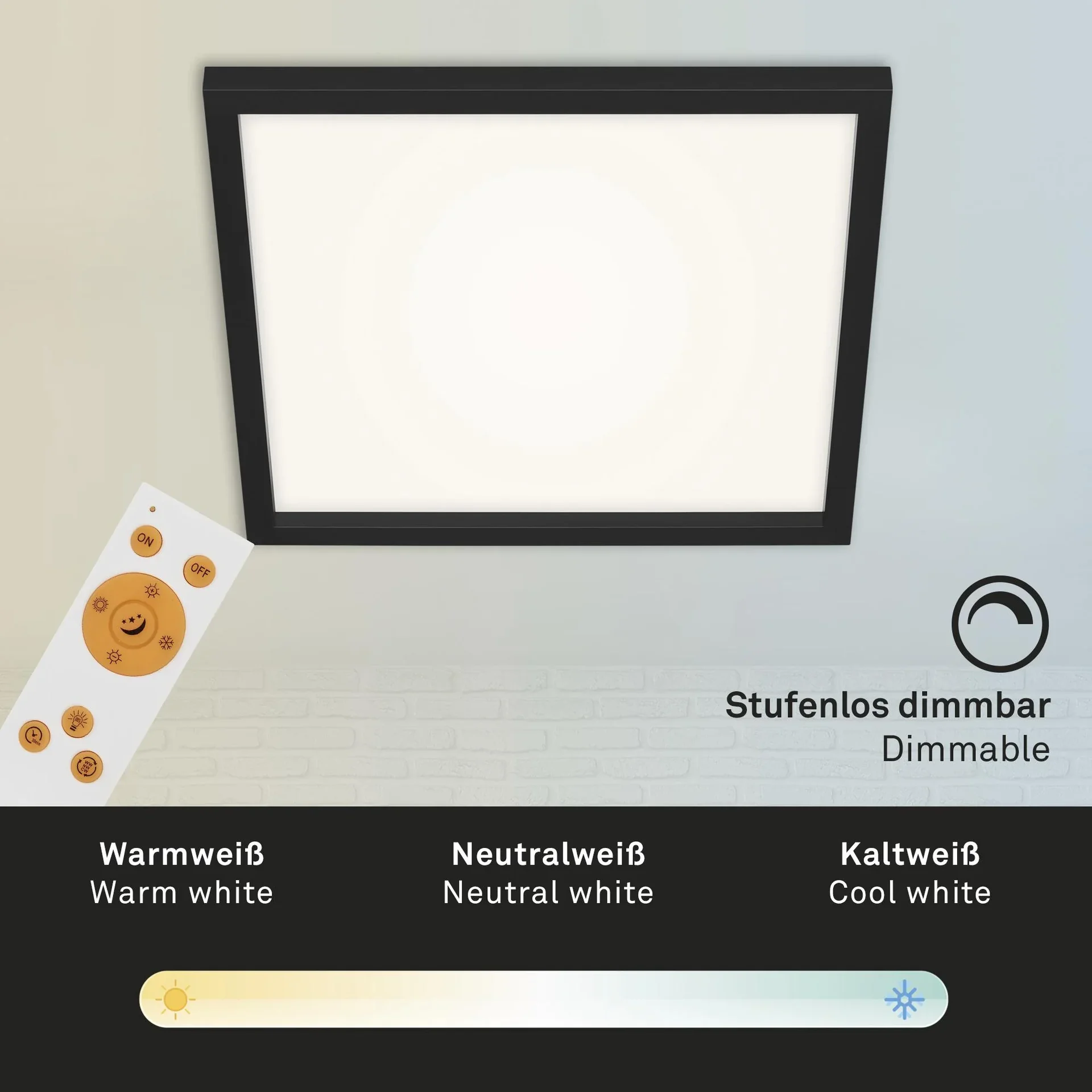 LED Deckenleuchte, viereckig, 44,5 cm CCT, 24 Watt, schwarz - 4