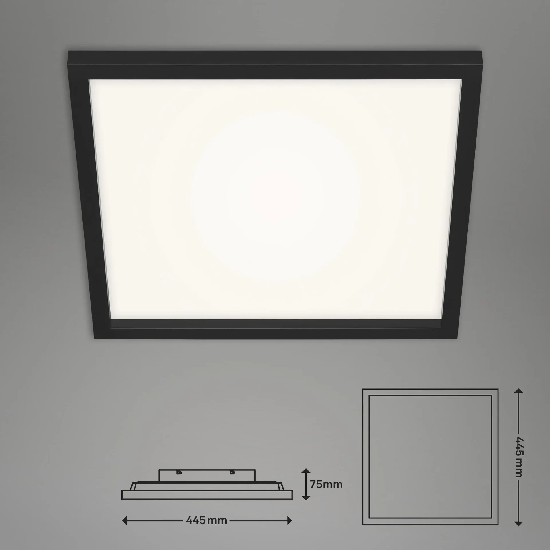 LED Deckenleuchte, viereckig, 44,5 cm CCT, 24 Watt, schwarz - 6