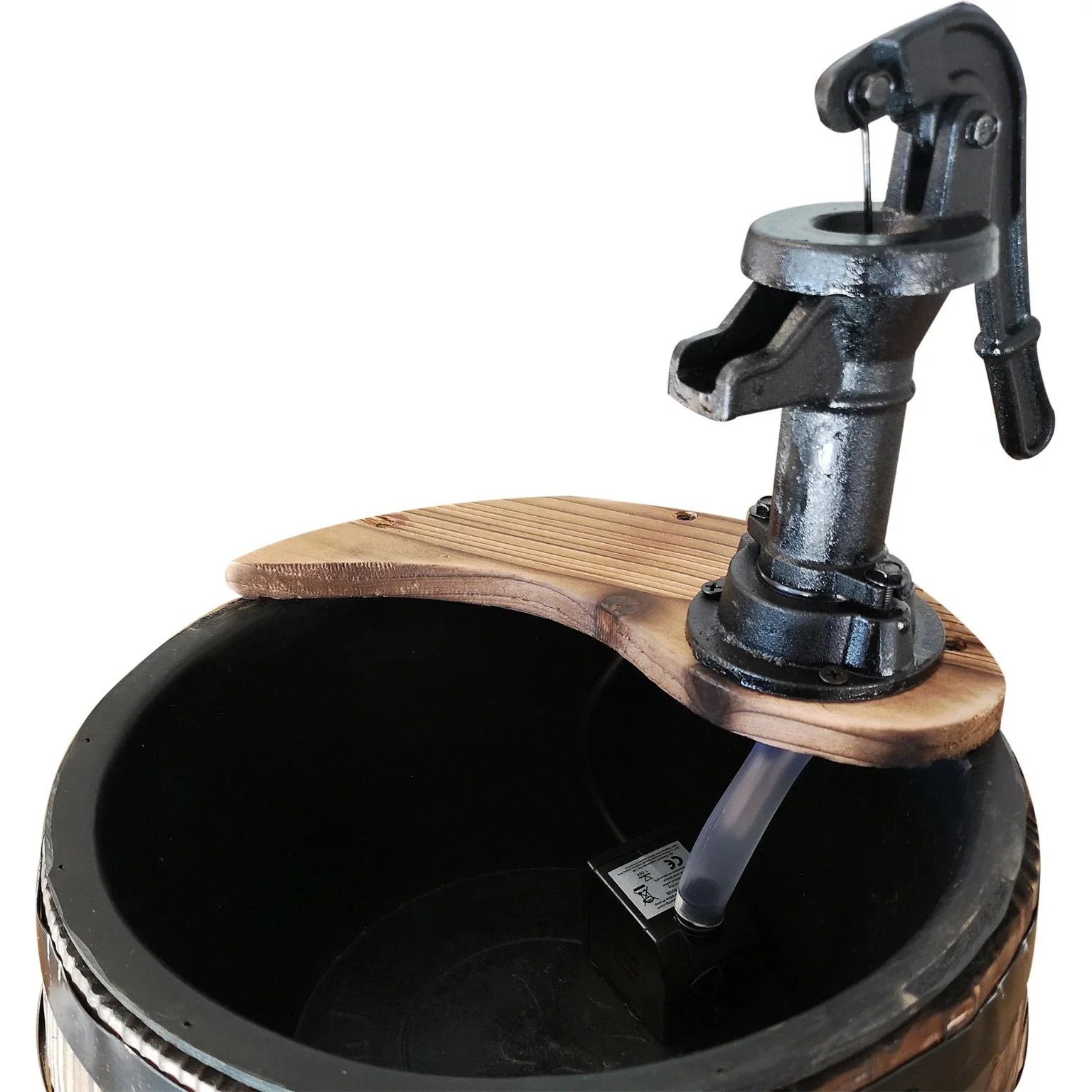 Gartenbrunnen Zierbrunnen Springbrunnen Wasserfall Holzfass mit Pflanzengefäß Dunkelbraun ?32 x 58,5 cm - 2