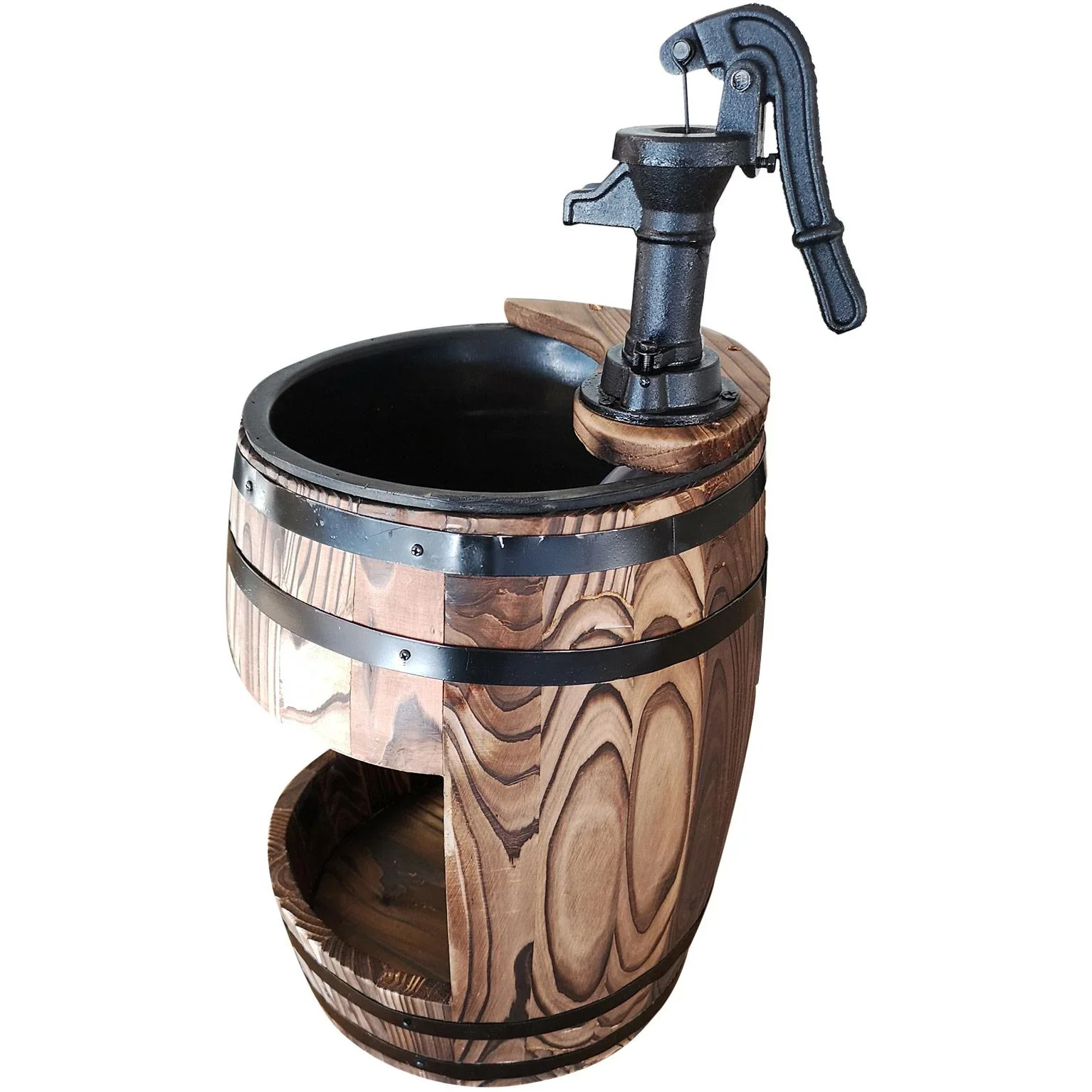 Gartenbrunnen Zierbrunnen Springbrunnen Wasserfall Holzfass mit Pflanzengefäß Dunkelbraun ?32 x 58,5 cm - 3