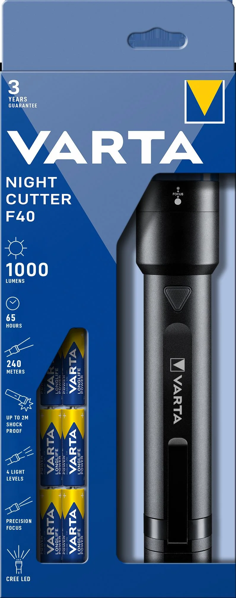 LED Taschenlampe - F40 Night Cutter, Stufenlos fokusierbar, spritzwassergeschützt und stoßfest - 1