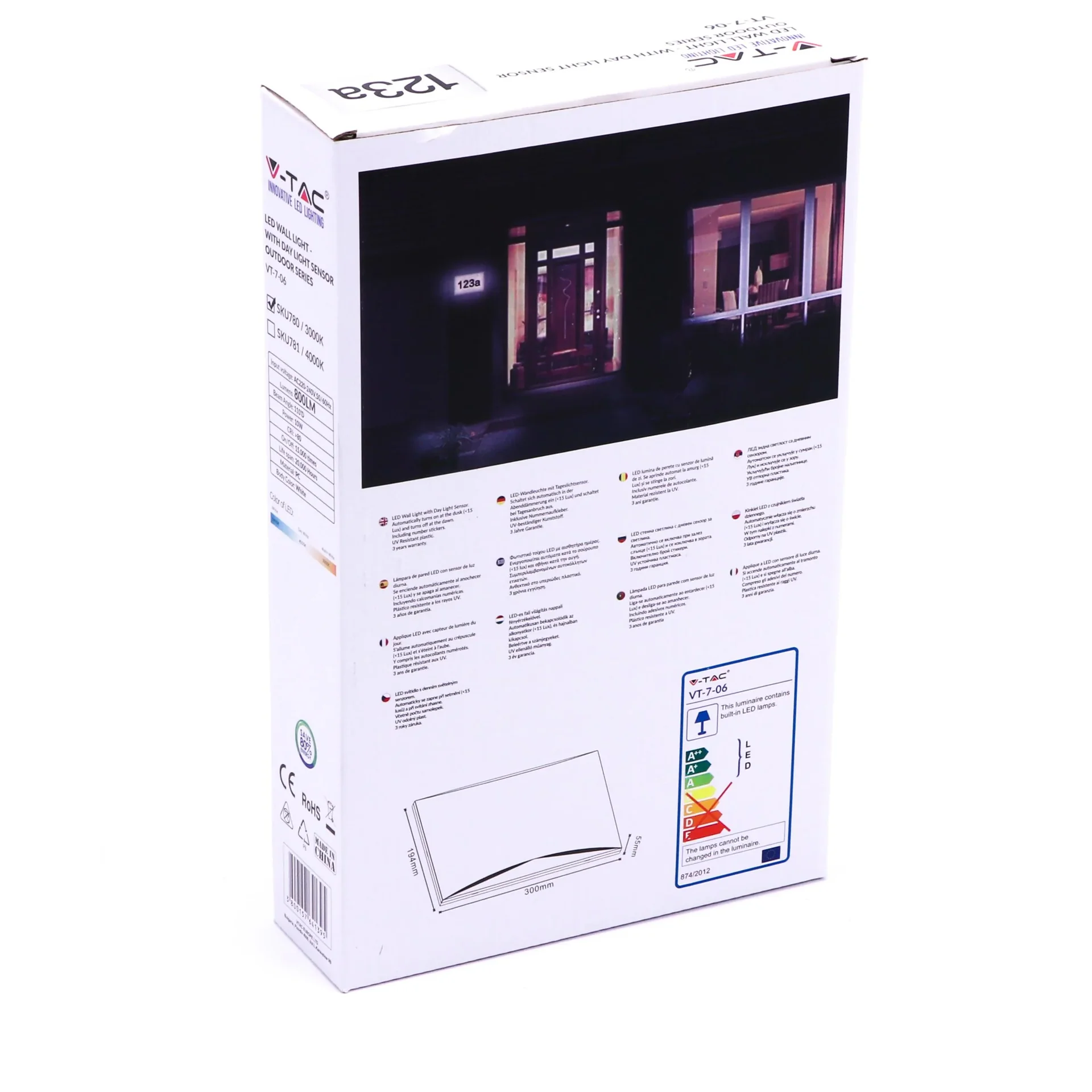 VT-7-06 LED-Wandleuchte mit Hausnummer - 3000K - 800 Lumen - 1