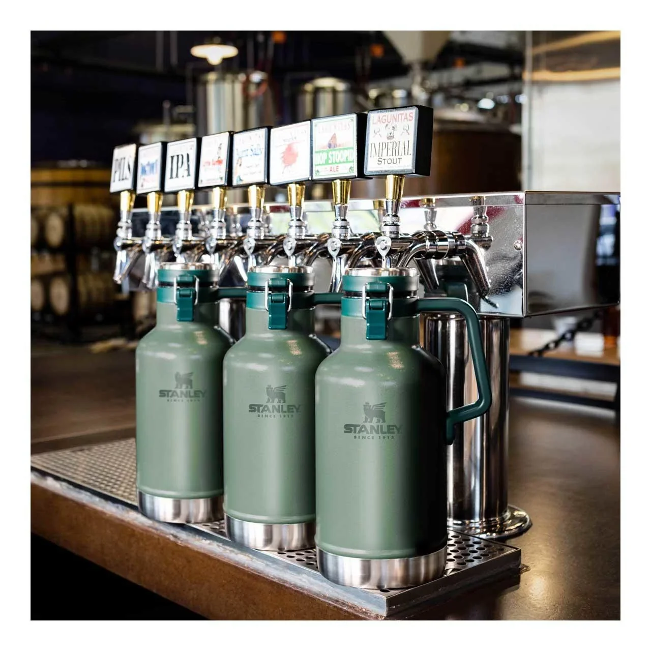 Classic Vakuum Beer Growler 1,9 l, 18/8 Stahl, Hammertone grün, doppelwandige Vakuumisolierung - 0