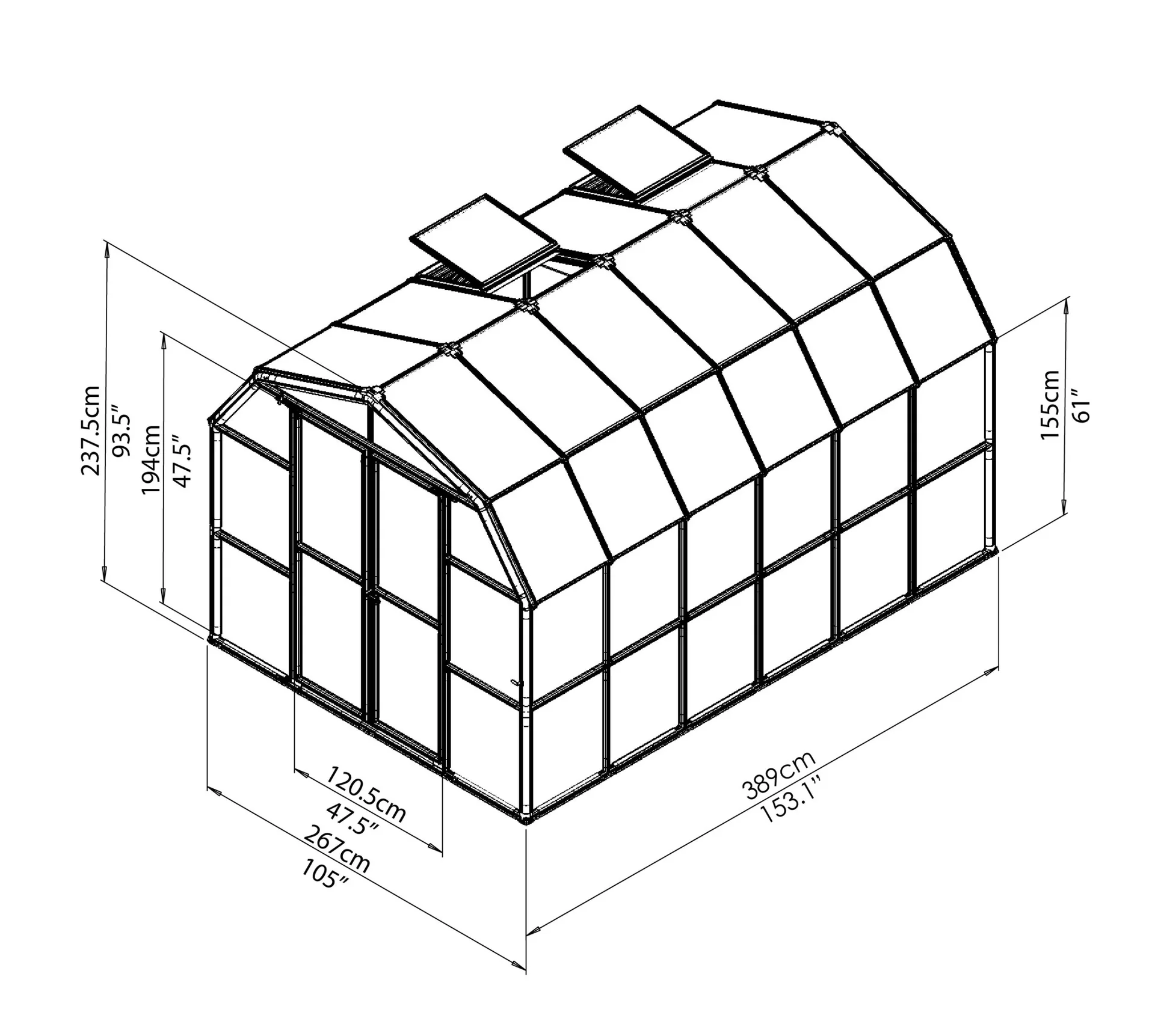 Kunststoff Gewächshaus Grand Gardener 46 mit Fundament, 267 x 389 x 238 cm - 4