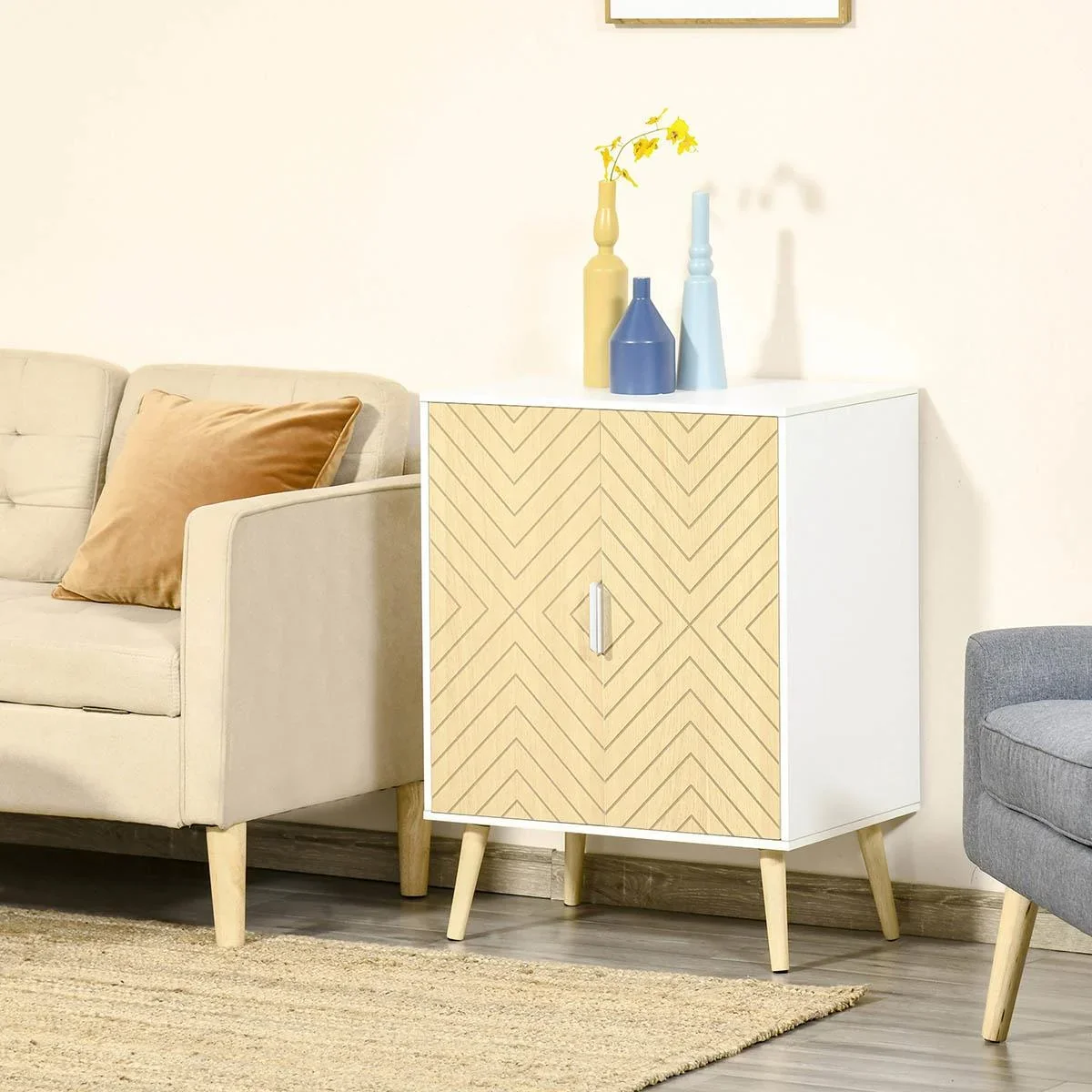 Sideboard Kommode Beistellschrank mit 2 Einlegeboden Lagerschrank Aufbewahrungsschrank Küchenschrank Nachtschrank verste - 3