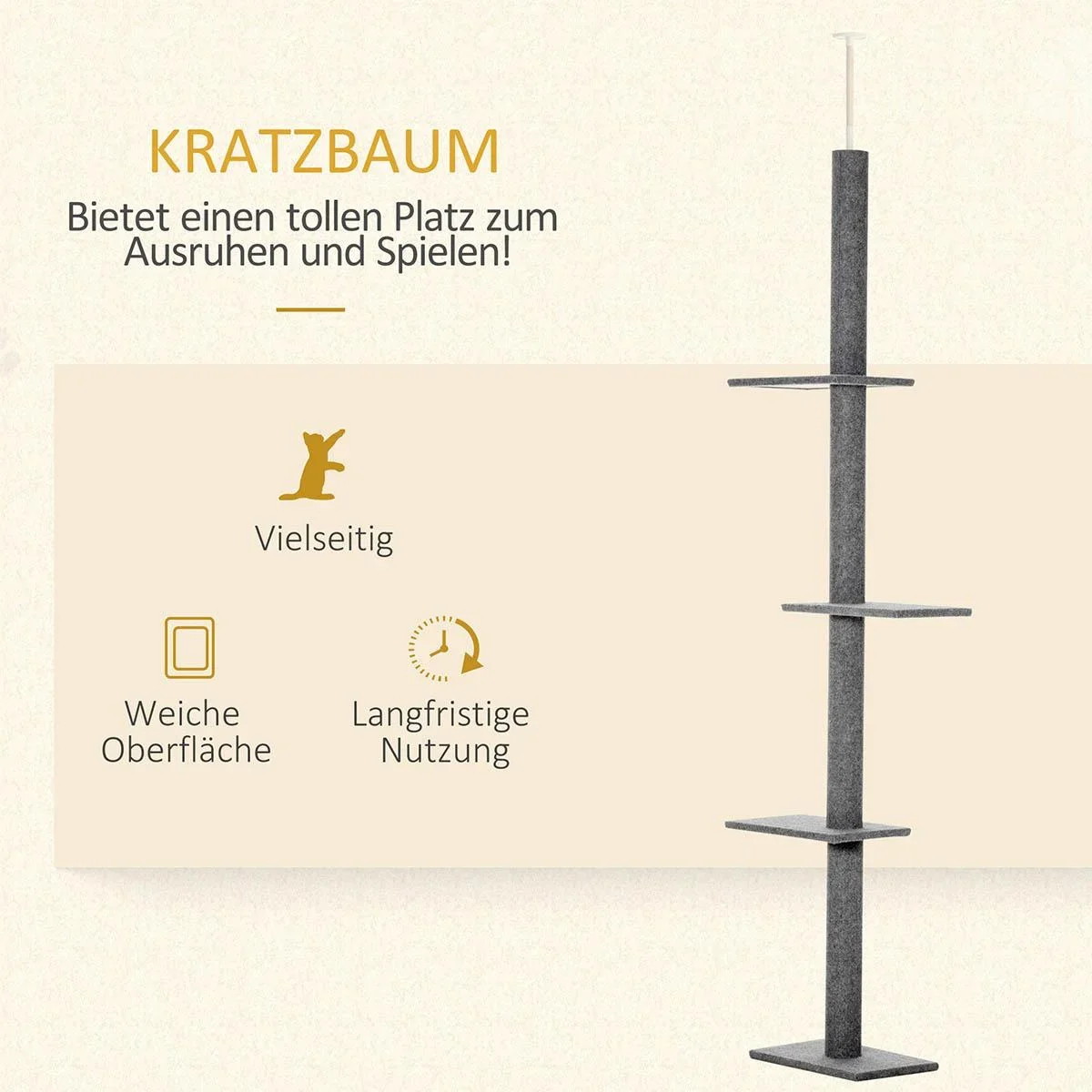 Kratzbaum Katzenbaum Kletterbaum für Katzen Höhenverstellbar Spielbaum Grau 43x27x228-260 cm - 2