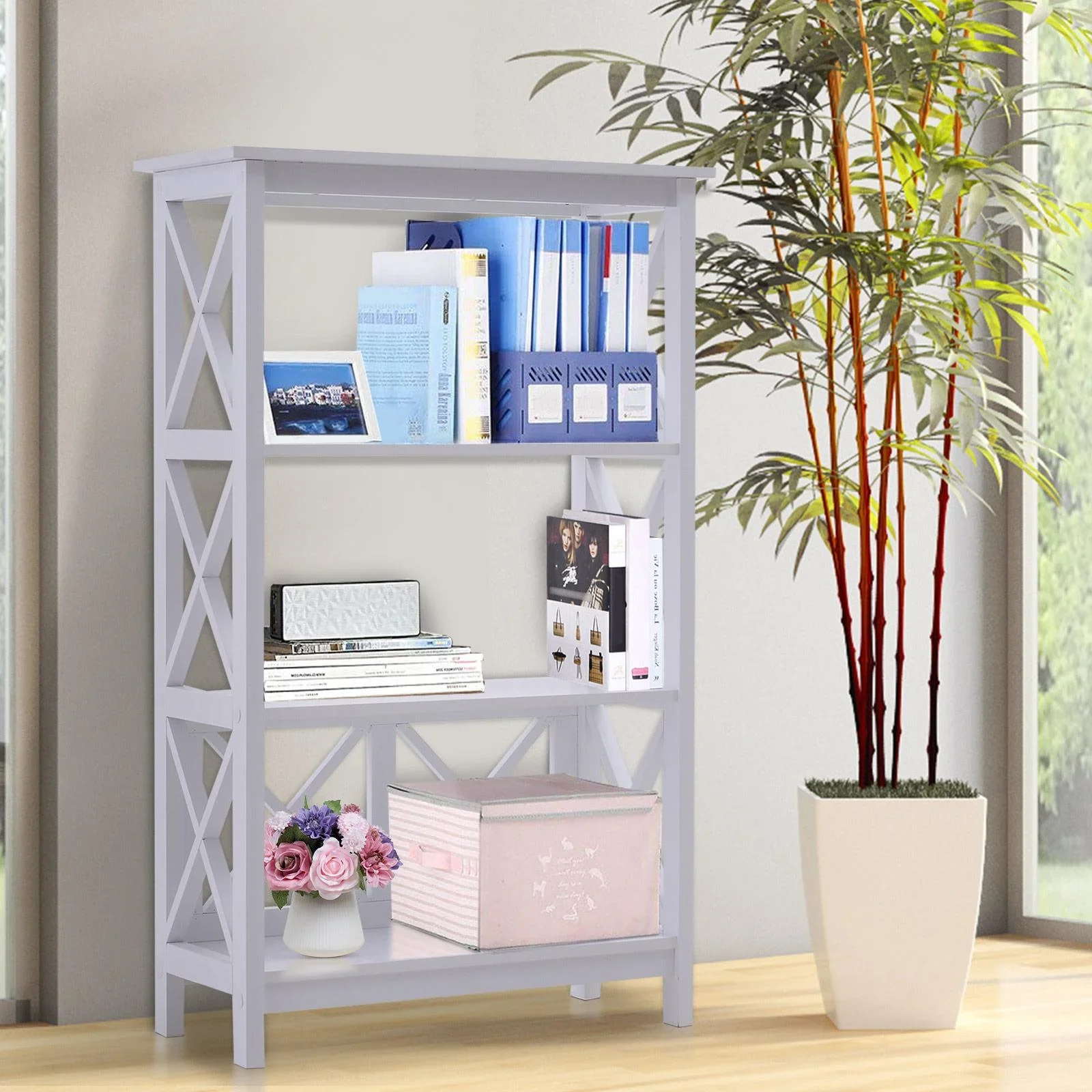 Standregal Bücherregal Dekoregal 3 Fächer offen MDF Weiß 70 x 30 x 113 cm - 1