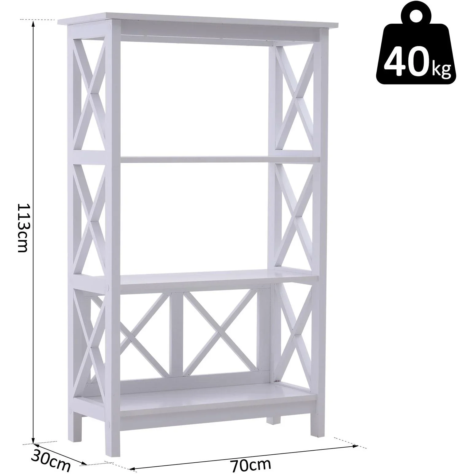 Standregal Bücherregal Dekoregal 3 Fächer offen MDF Weiß 70 x 30 x 113 cm - 4