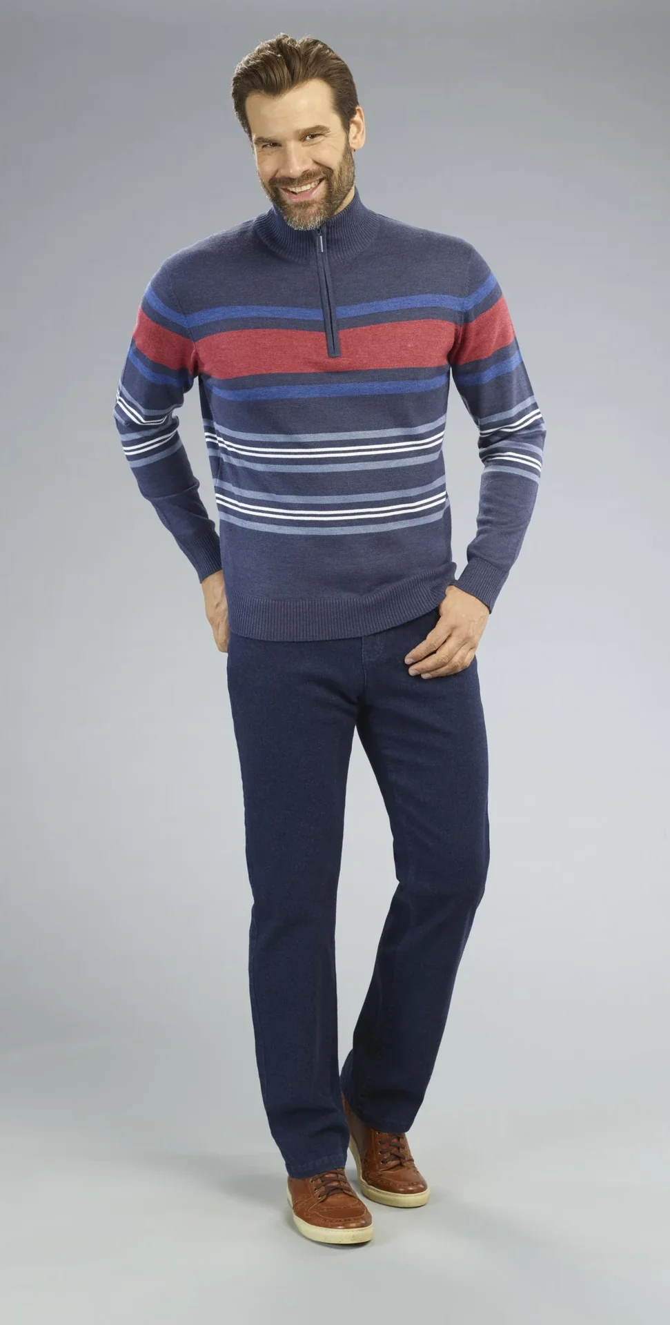 Pullover mit Reißverschluß, Farbe blau/gestreift, Gr.M - 0